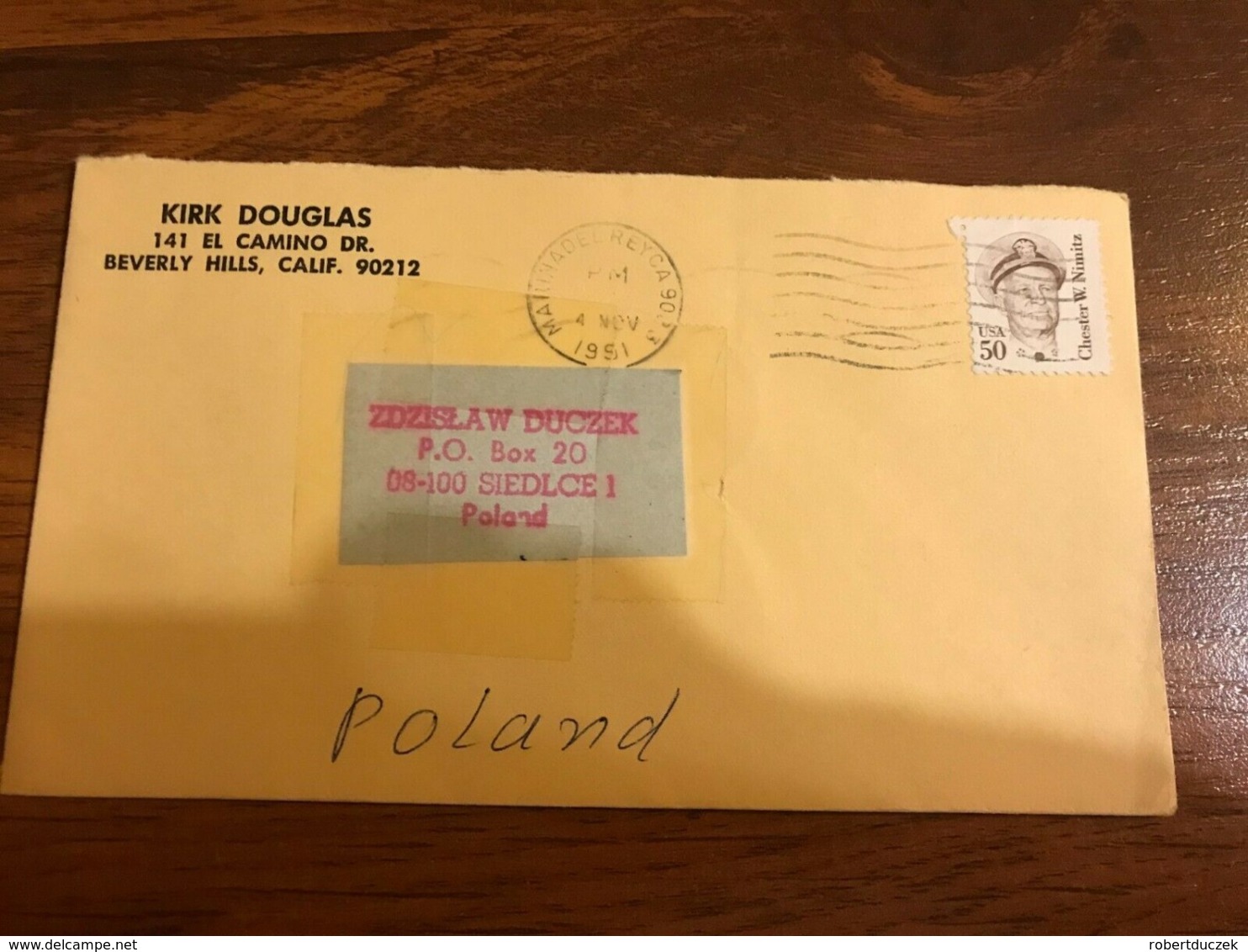 Kirk Douglas Photo Hand Signed Inscribed 10 X 15 Cm And Envelope - Fotos Dedicadas