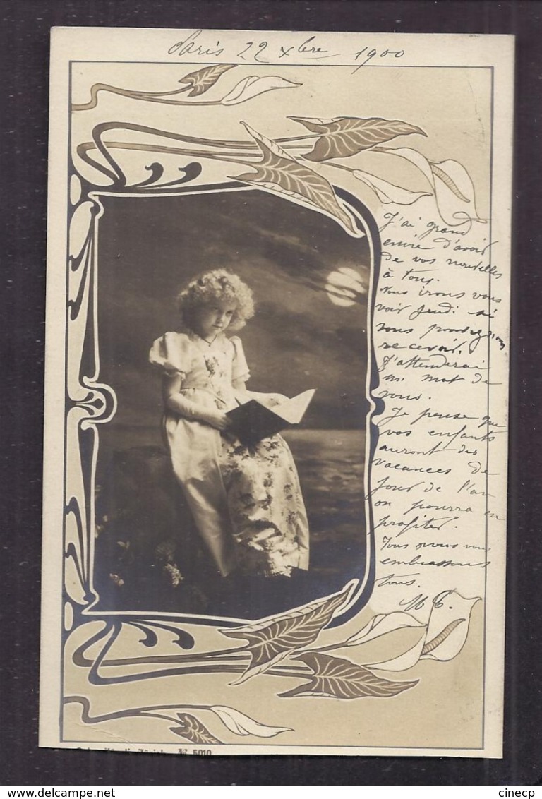 CPA Enfant Jolie Fillette Très élégante Robe Longue Livre - Frise Art Nouveau Arum 1900 - Pretty Girl Photo - Abbildungen