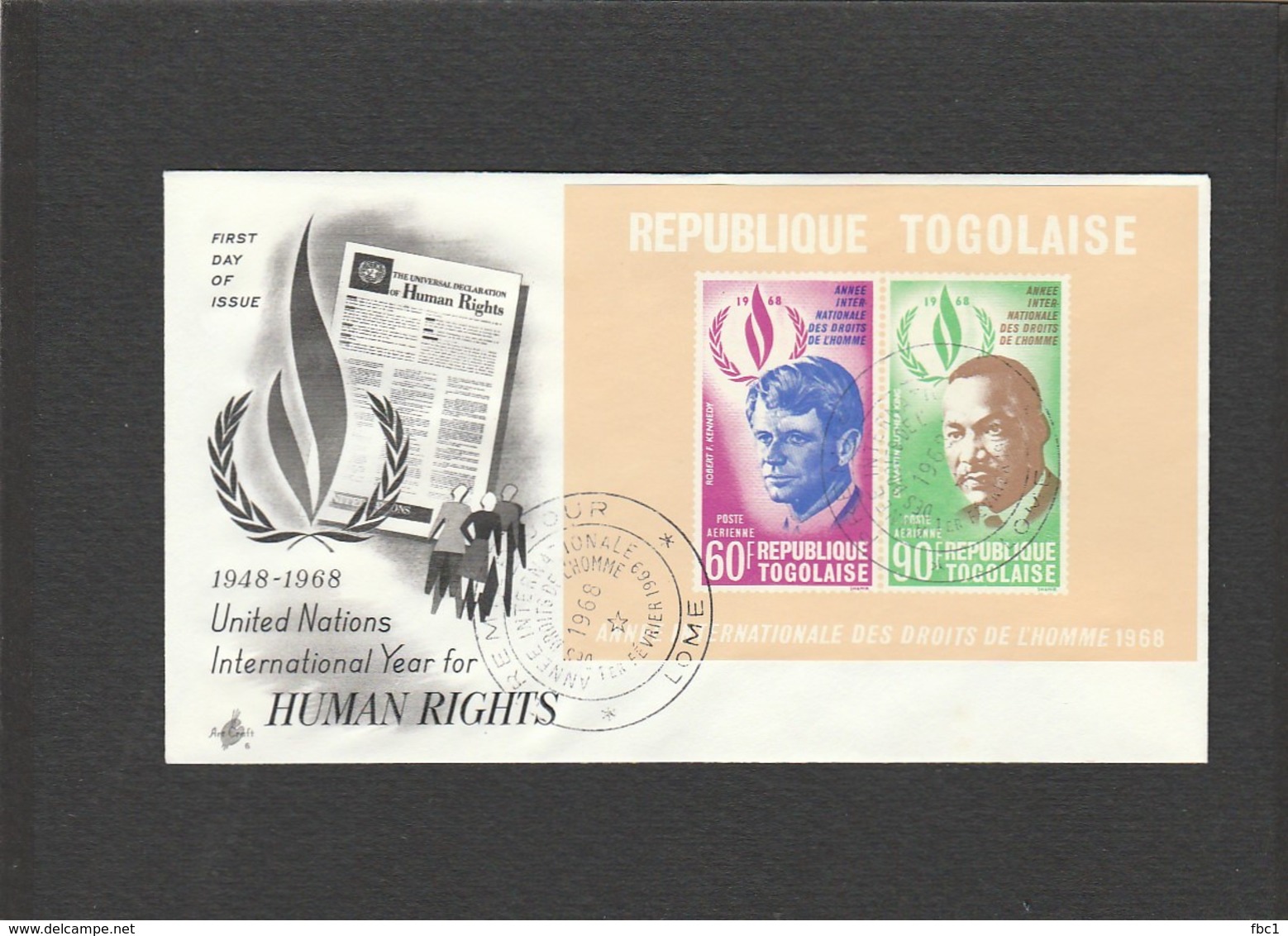Martin Luther King - FDC République Togolaise - 1968 - Lomé - Togo - Robert F. Kennedy - Martin Luther King