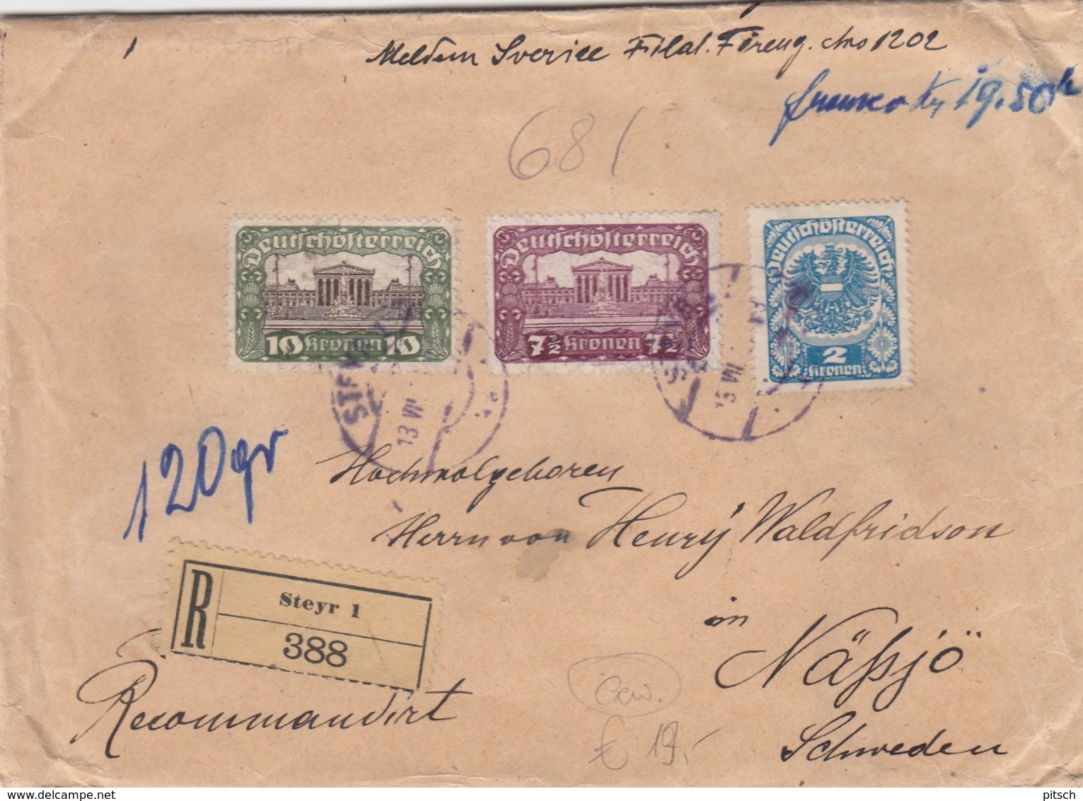 Austria - 1921  Schwerer Eingeschriebener Brief - 120 Gramm - Briefe U. Dokumente