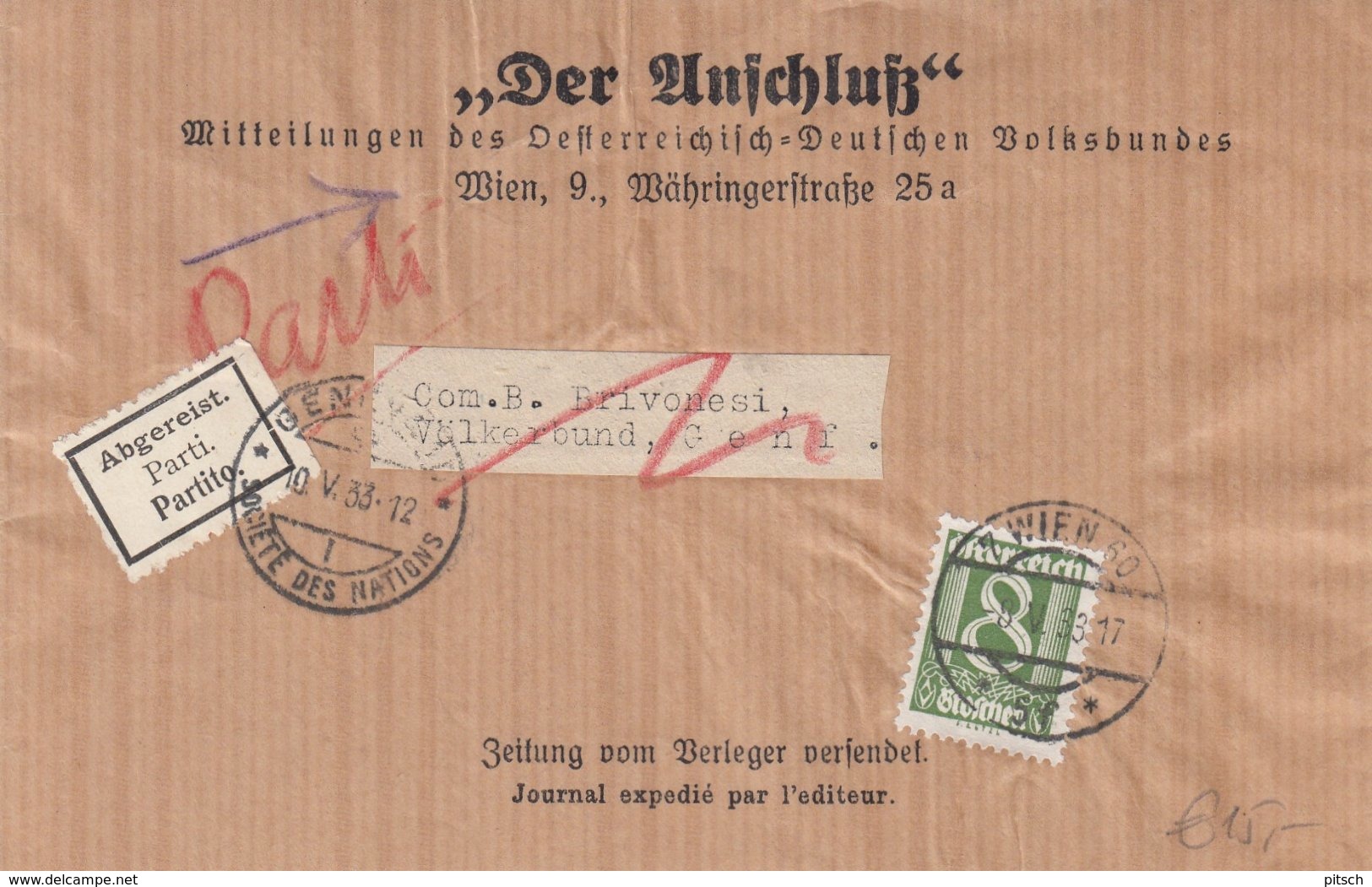 Austria - 1938  Sondertarif Zeitung Nach Genf (Völkerbund) - Societe Des Nations - Covers & Documents