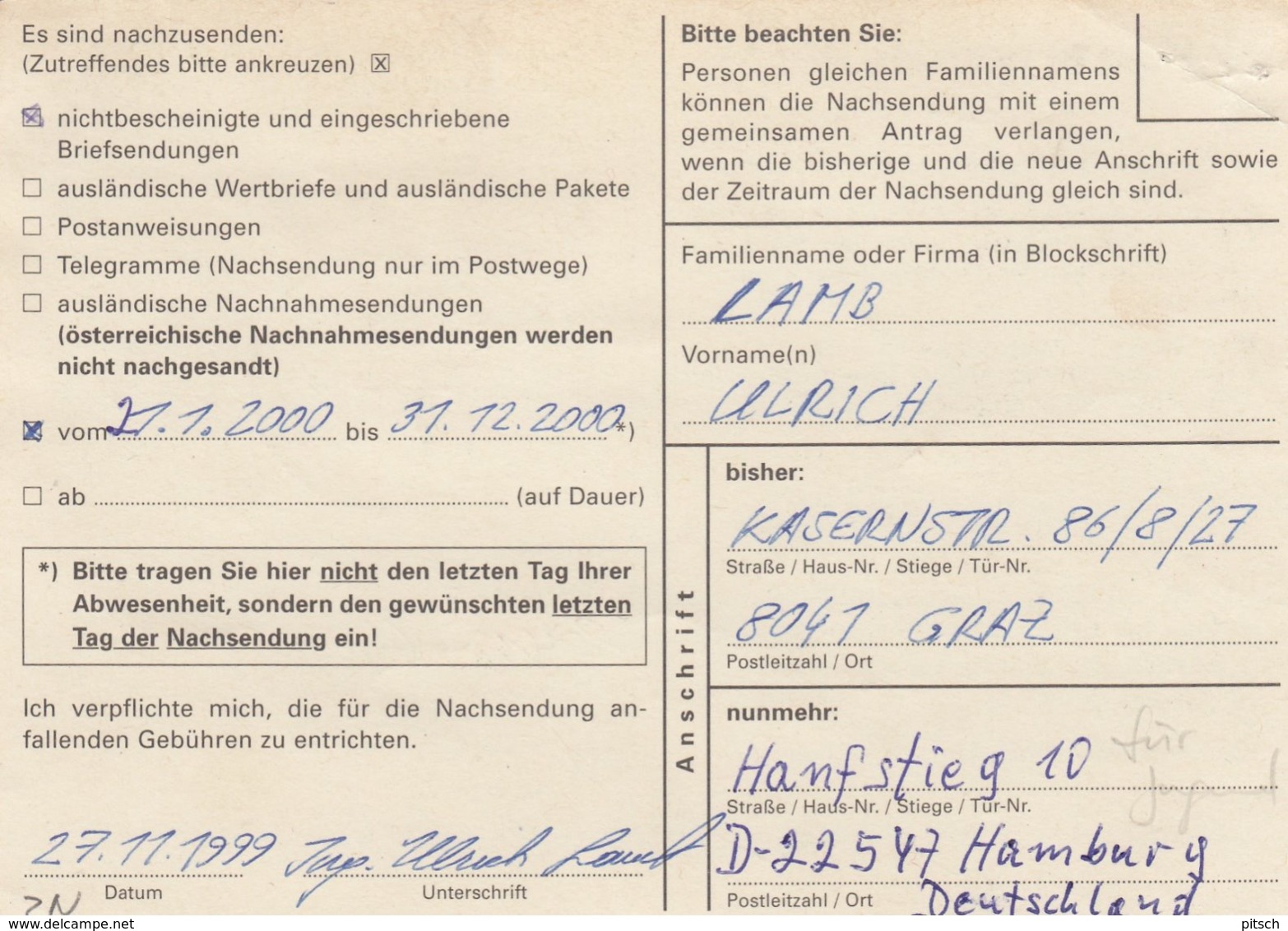 Österreich - 1999 Nachsendeantrag Nach Deutschland - Hofburg Und Der Heilige Konrad - Storia Postale