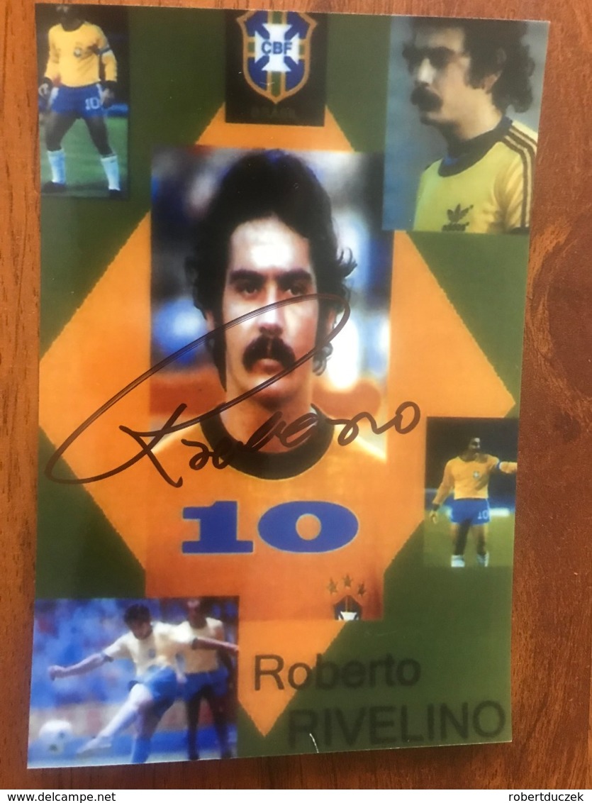 Roberto Rivelino Brazilian Football Player. The Top 100 FIFAs. Photo Autograph Hand Signed 10x15 Cm - Signed Photographs