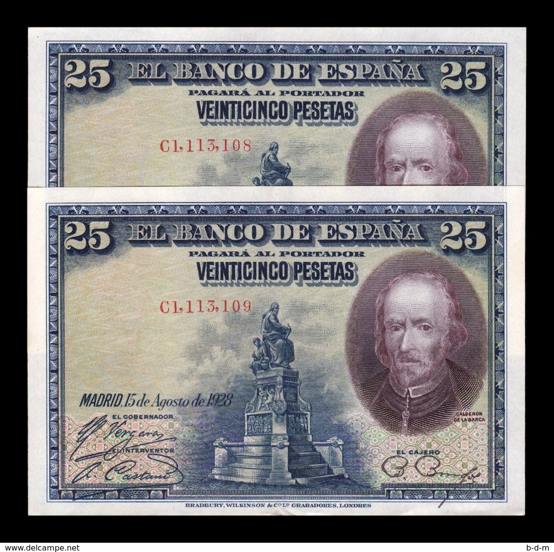 España Spain Pareja 25 Pesetas C. De La Barca 1928 Pick 74b Serie C EBC XF - 1-2-5-25 Pesetas