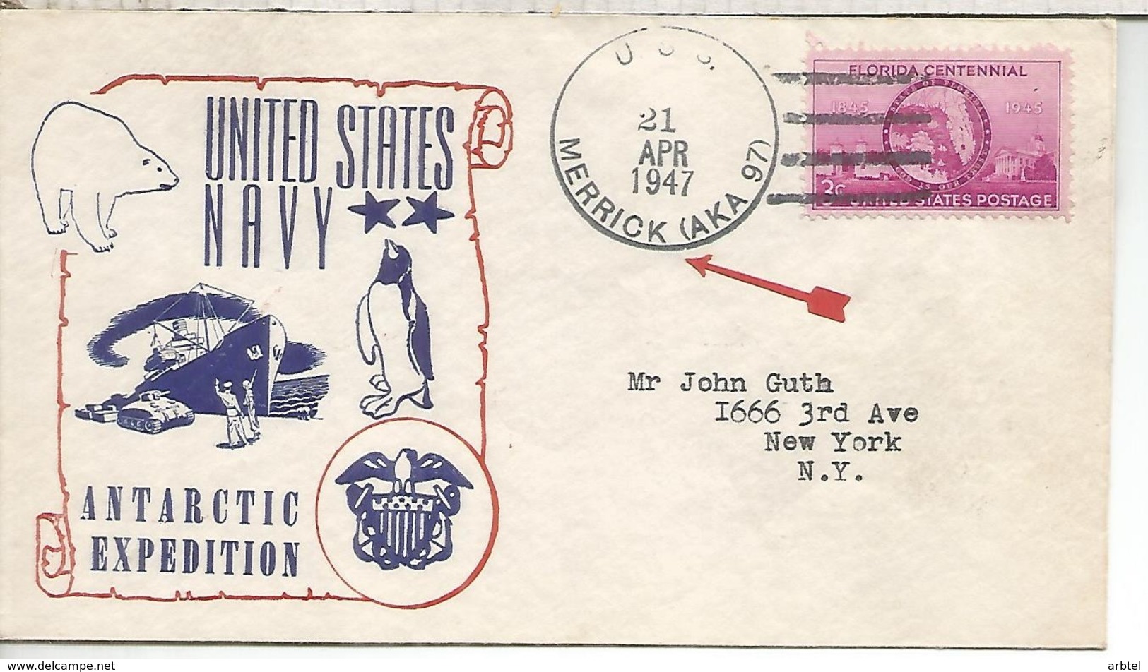 UNITED STATES ANTARCTICA COVER FROM HIGH JUMP BYRD ANTARCTIC EXPEDITION FROM USS MERRICK SHIP 1947 - Expediciones Antárticas