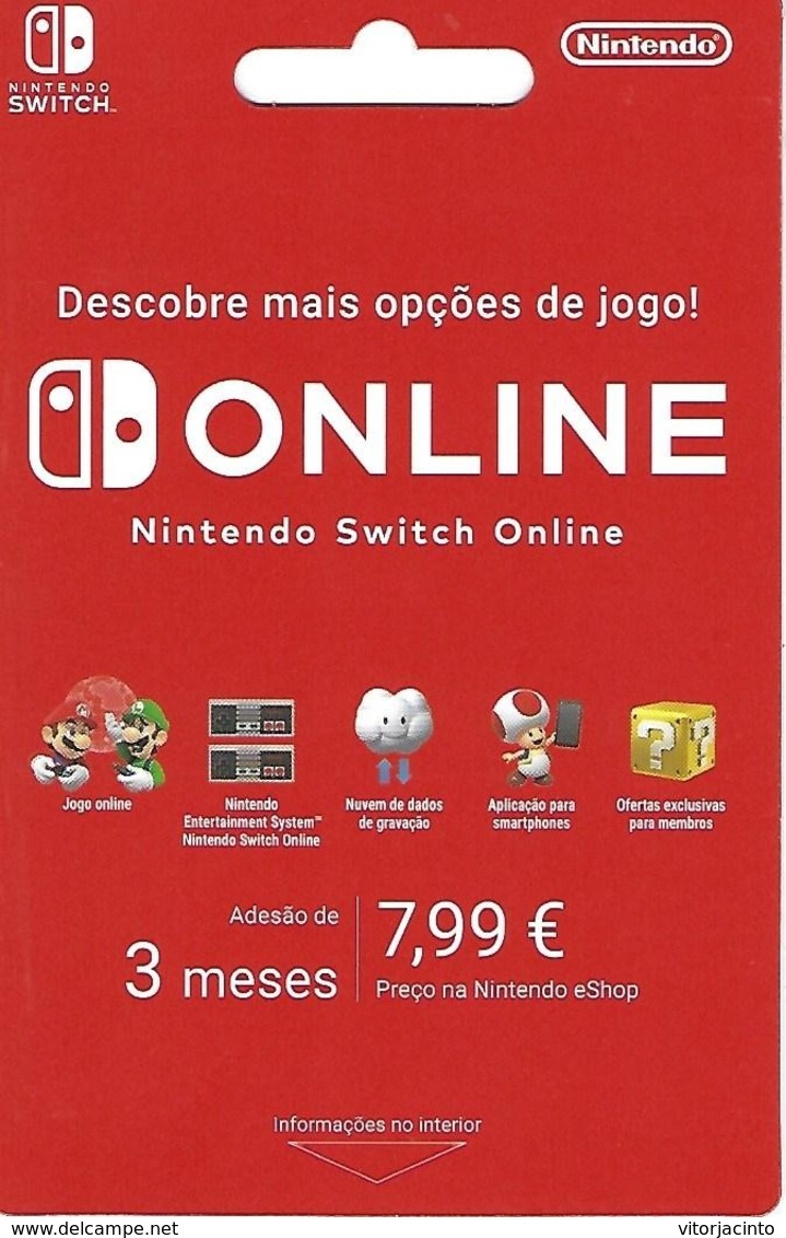 PORTUGAL - Nintendo Switch Online Card - Carte Da Gioco