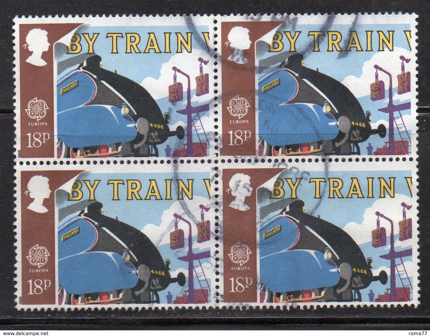 ENR25Ba - GRAN BRETAGNA 1988 , 18 P. Quartina Usata Del 1309  (2380A)  Europa Train - Used Stamps