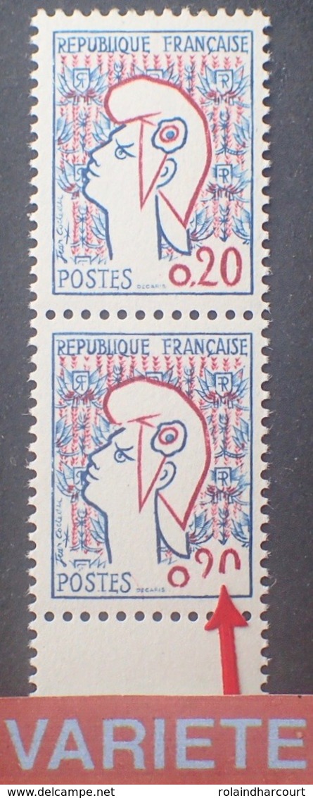 R1949/1326 - 1961 - TYPE MARIANNE De COCTEAU - PAIRE N°1282 TIMBRES NEUFS** - VARIETE ➤➤➤ 0,20 Chiffres 1/2 Effacés - Neufs