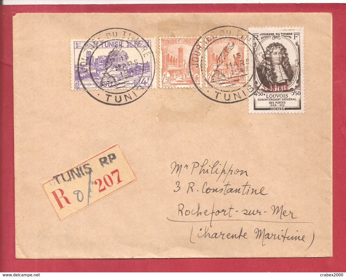 Y&T N°286A+283+311 JDT TUNIS  Vers FRANCE  1947 - Storia Postale