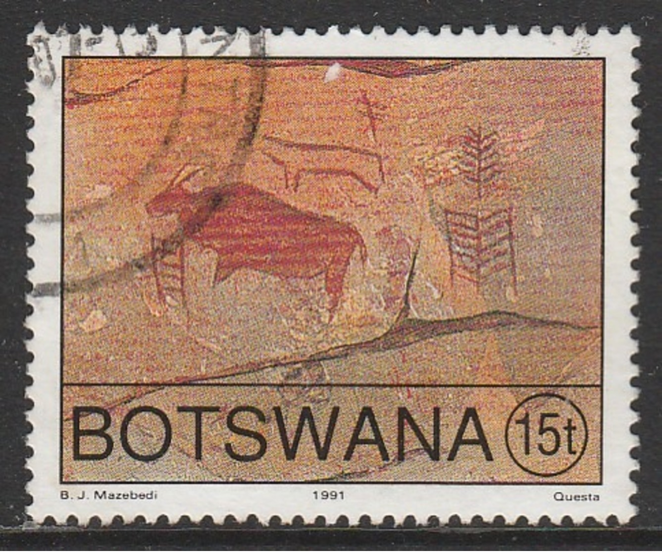 Botswana 1991 Rock Paintings 15 T Multicoloured SW 490 O Used - Botswana (1966-...)