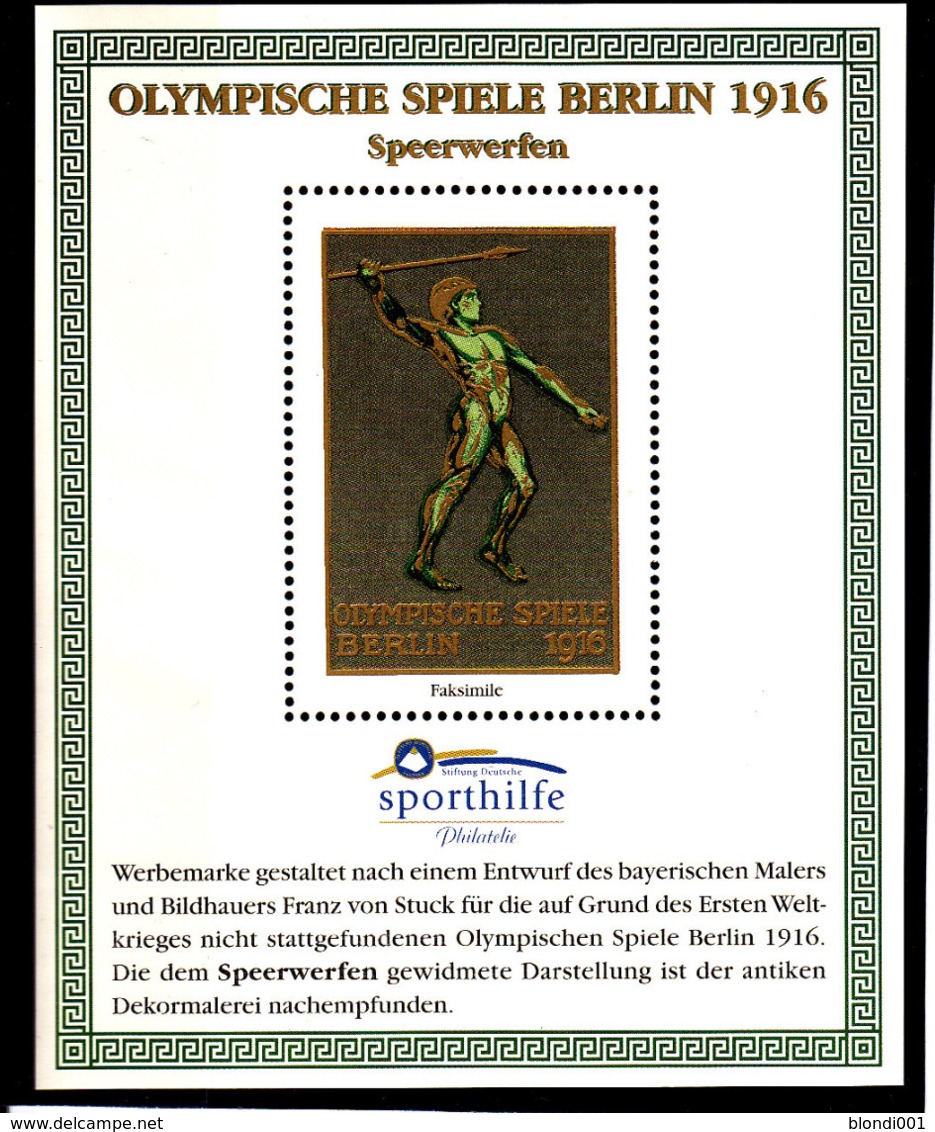 Olympics 1936 - History - Athletics - GERMANY - S/S Vignette MNH - Estate 1936: Berlino