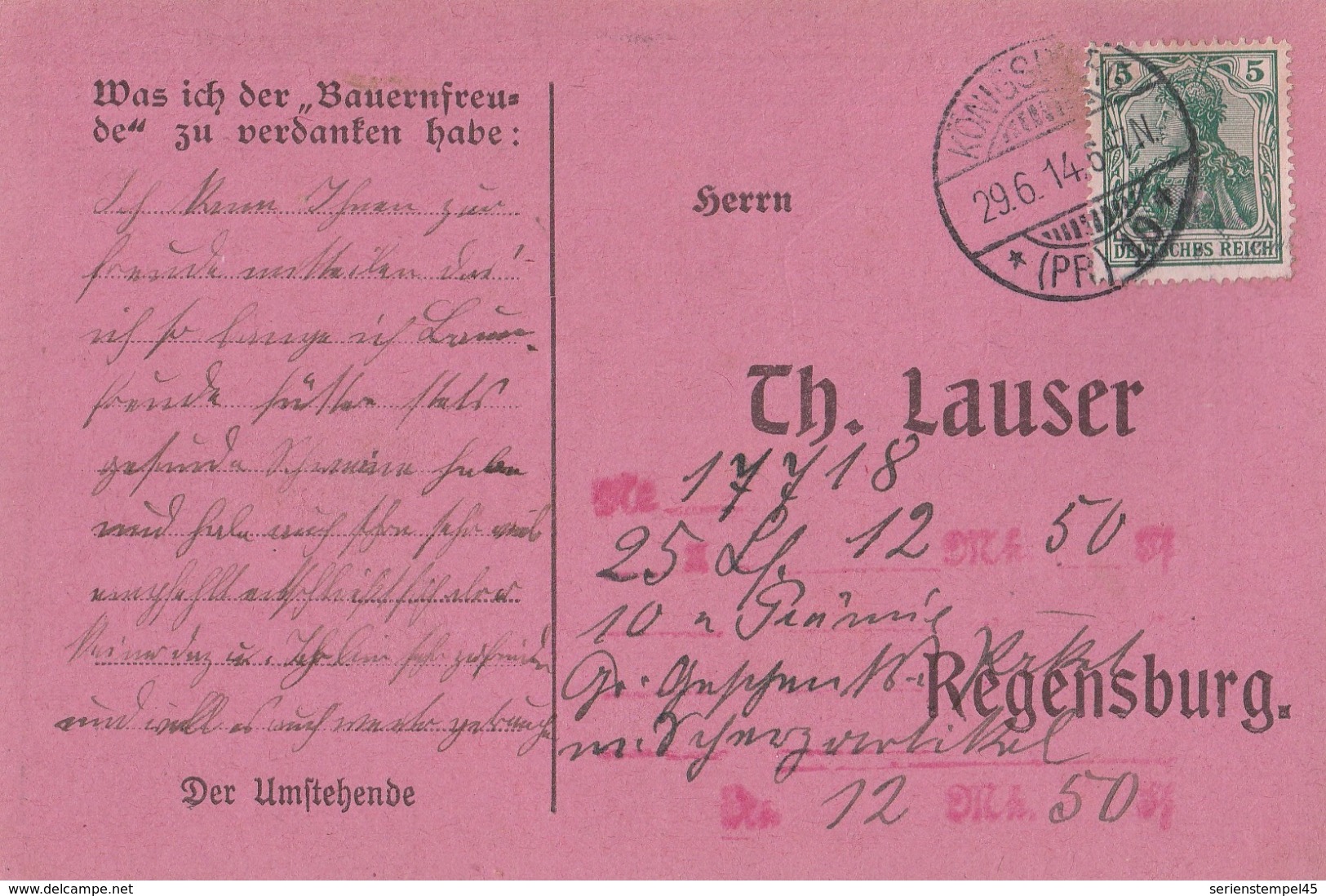 Ostpreussen Deutsches Reich Karte Mit Tagesstempel Königsberg * PR 10 * 1914 - Brieven En Documenten