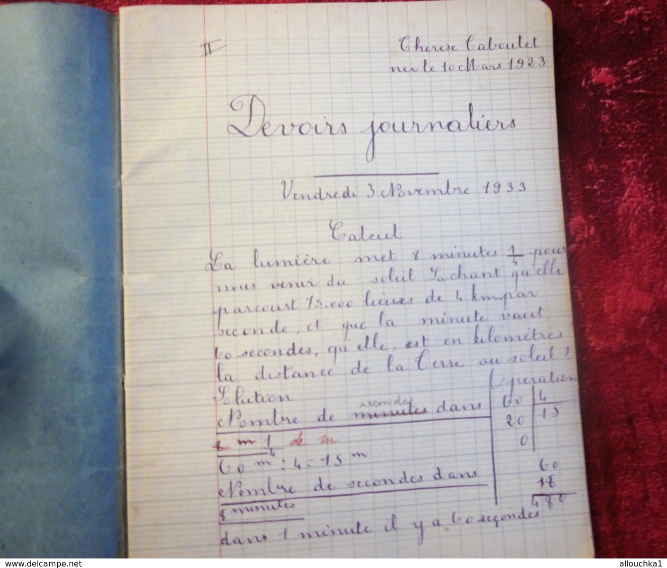 1933 CAHIER ECOLE CHÂTEAUROUX ÉCOLIÈRE Née 1923 Thérèse Taboulet -MANUSCRIT ECRIT PORTE PLUME ENCRE Bureau(objets Liés) - Other & Unclassified