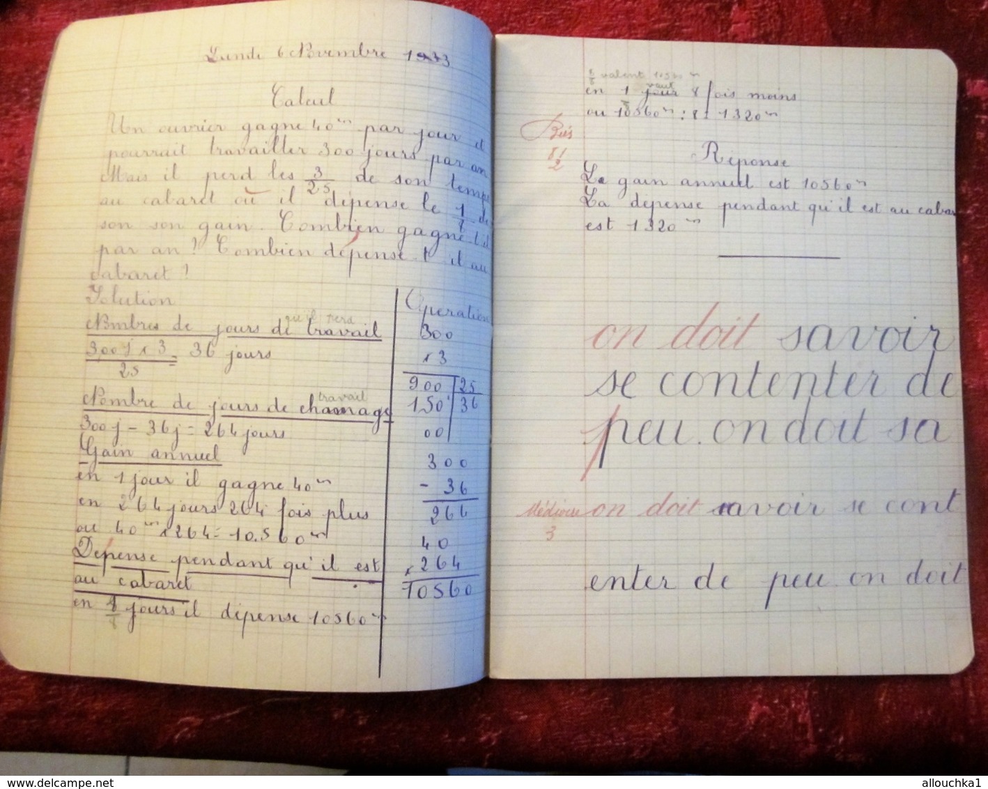 1933 CAHIER ECOLE CHÂTEAUROUX ÉCOLIÈRE Née 1923 Thérèse Taboulet -MANUSCRIT ECRIT PORTE PLUME ENCRE Bureau(objets liés)