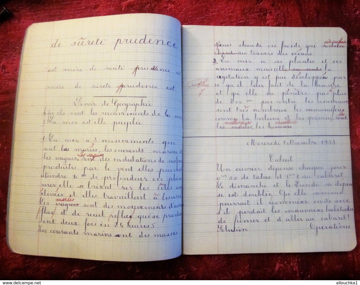 1933 CAHIER ECOLE CHÂTEAUROUX ÉCOLIÈRE Née 1923 Thérèse Taboulet -MANUSCRIT ECRIT PORTE PLUME ENCRE Bureau(objets liés)