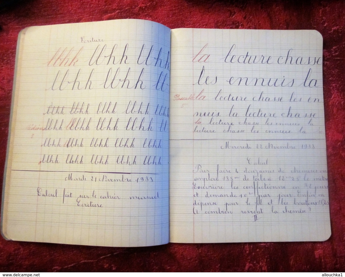 1933 CAHIER ECOLE CHÂTEAUROUX ÉCOLIÈRE Née 1923 Thérèse Taboulet -MANUSCRIT ECRIT PORTE PLUME ENCRE Bureau(objets liés)