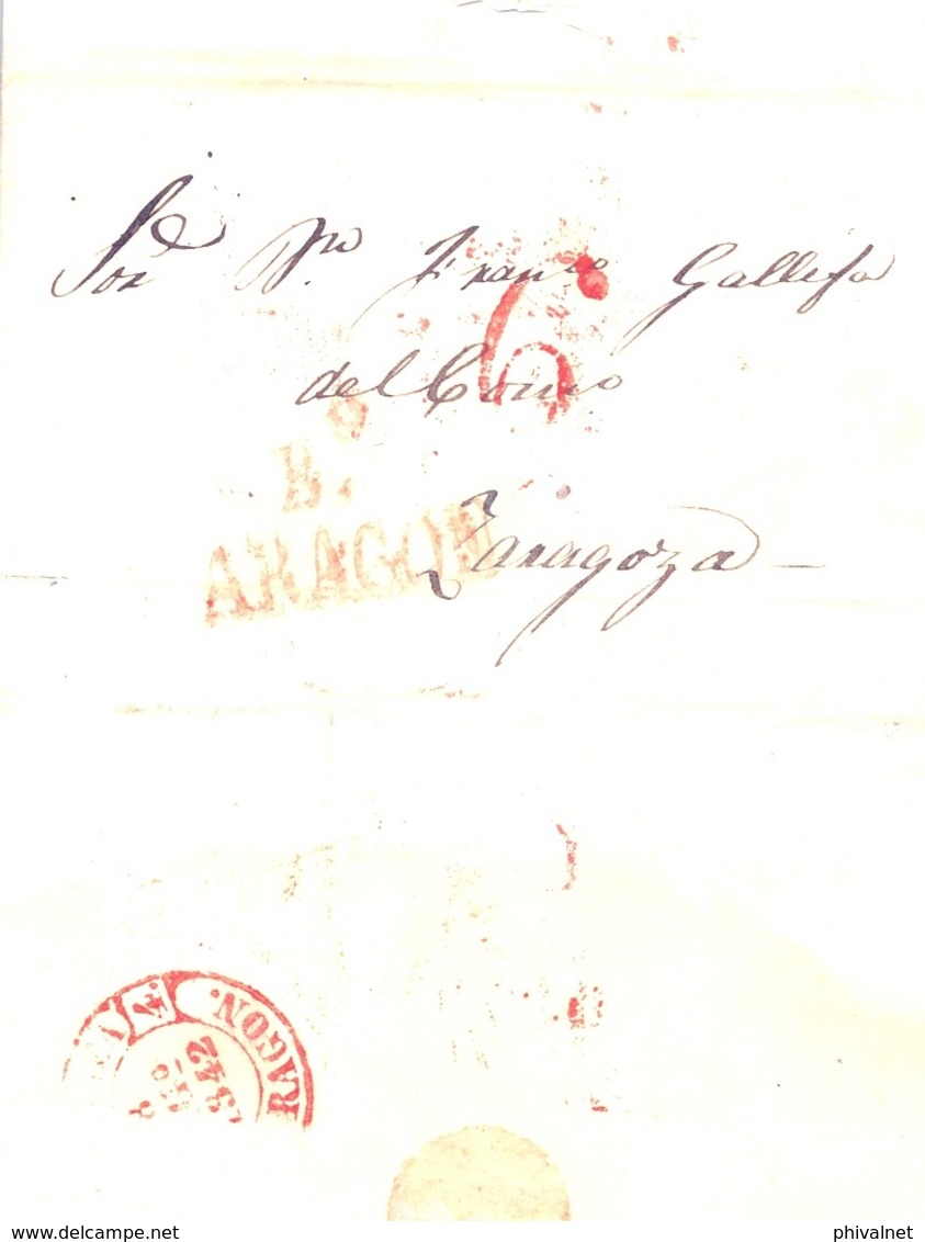 1842 , HUESCA / BARBASTRO , CARTA COMPLETA CIRCULADA A BARCELONA , MARCA PREF. DE BARBASTRO EN ROJO - ...-1850 Prephilately