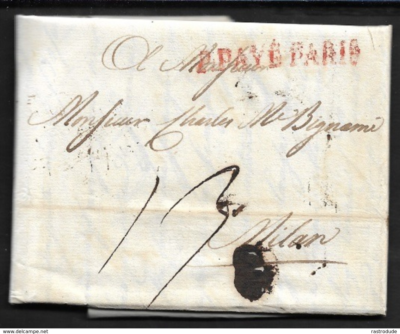 1817 LAC - P.PAYÉ PARIS Linéaire A MILAN - 13déc TAXE - Lettres De 5 Pages - 1801-1848: Precursors XIX