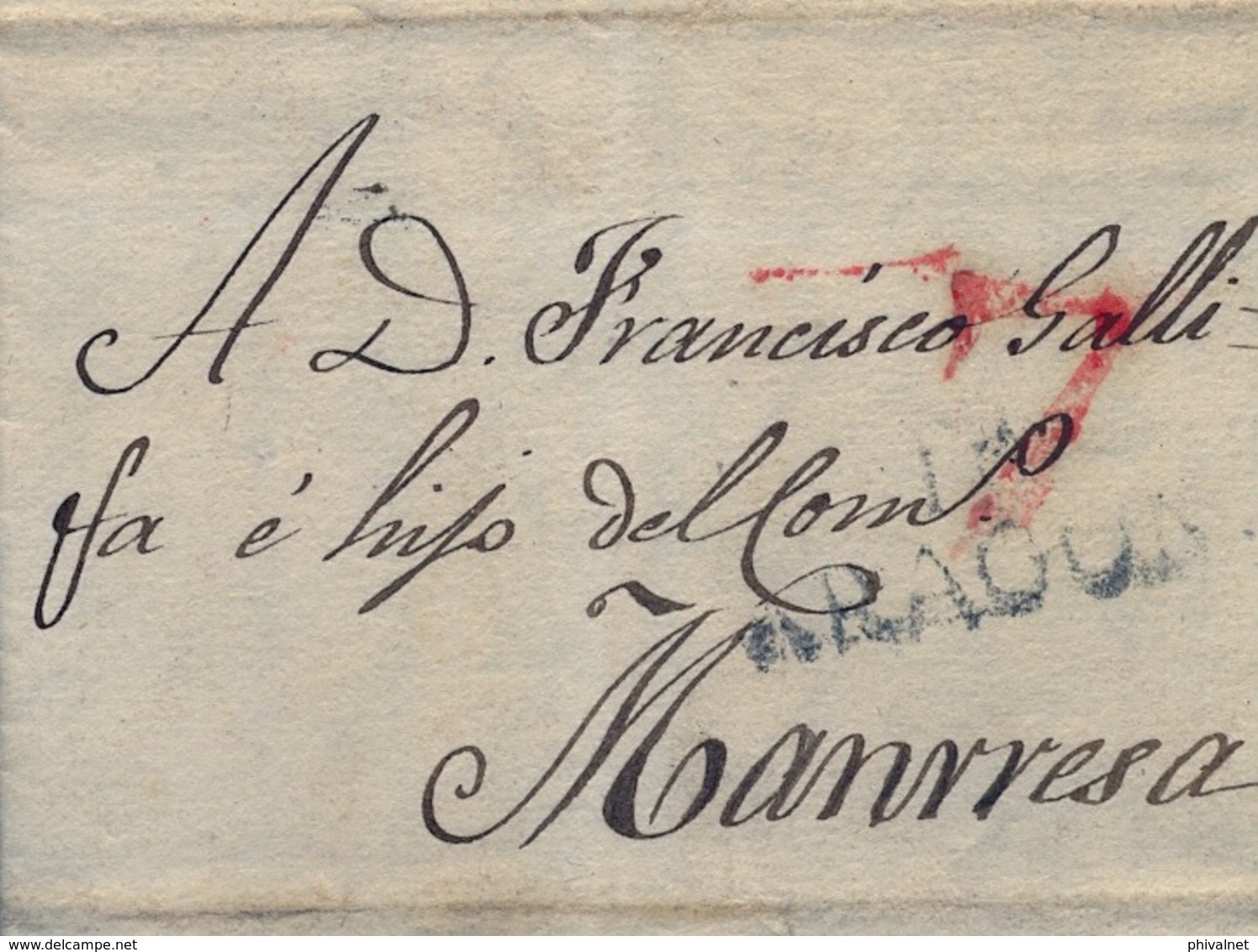 1833 , HUESCA / BARBASTRO , CARTA COMPLETA CIRCULADA A MANRESA , MARCA PREF. DE BARBASTRO EN NEGRO - ...-1850 Prephilately