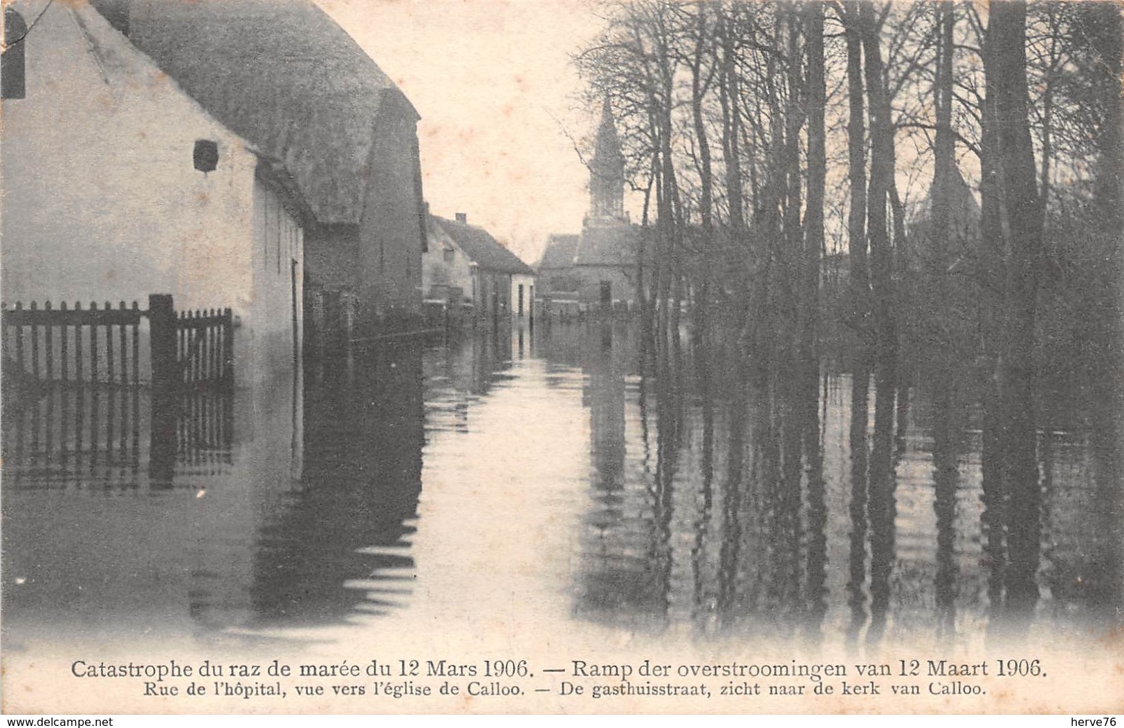 BELGIQUE - Inondations - Catastrophe Du Raz De Marée Du 12 Mars 1906 - Rue De L'hôpital, Vue Vers L'église De Calloo - Beveren-Waas