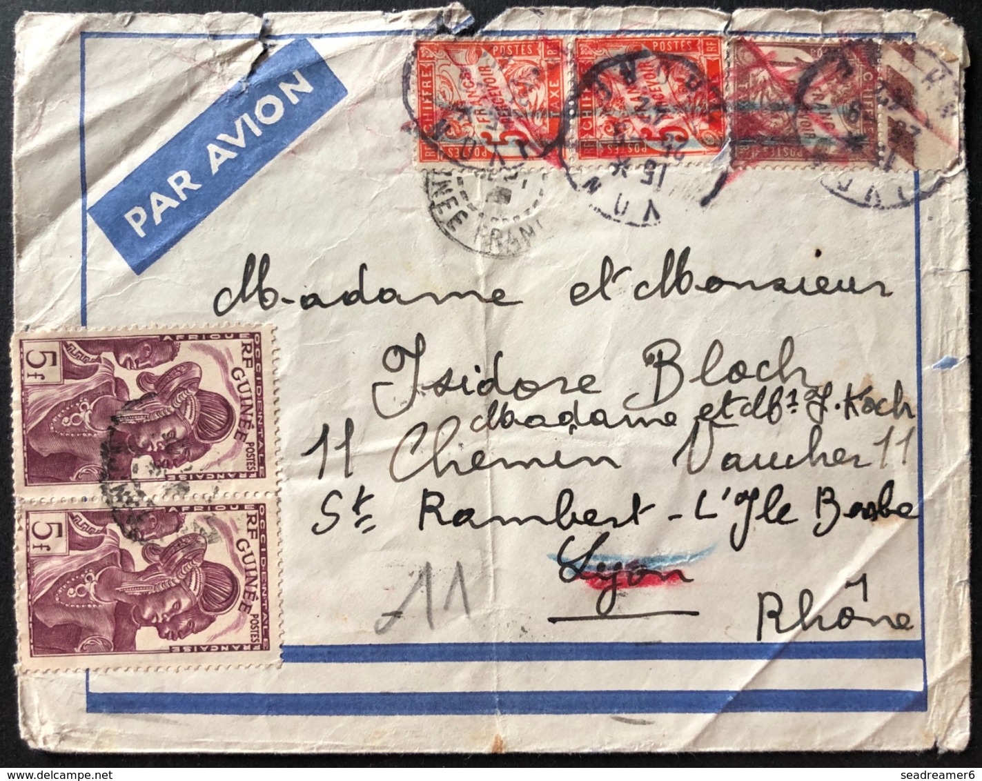 Lettre Guinée N°144 Taxée En Arrivée Avec Quadricolore De Taxes Duval N°40A, 42, 42A & 66 TTB - Storia Postale