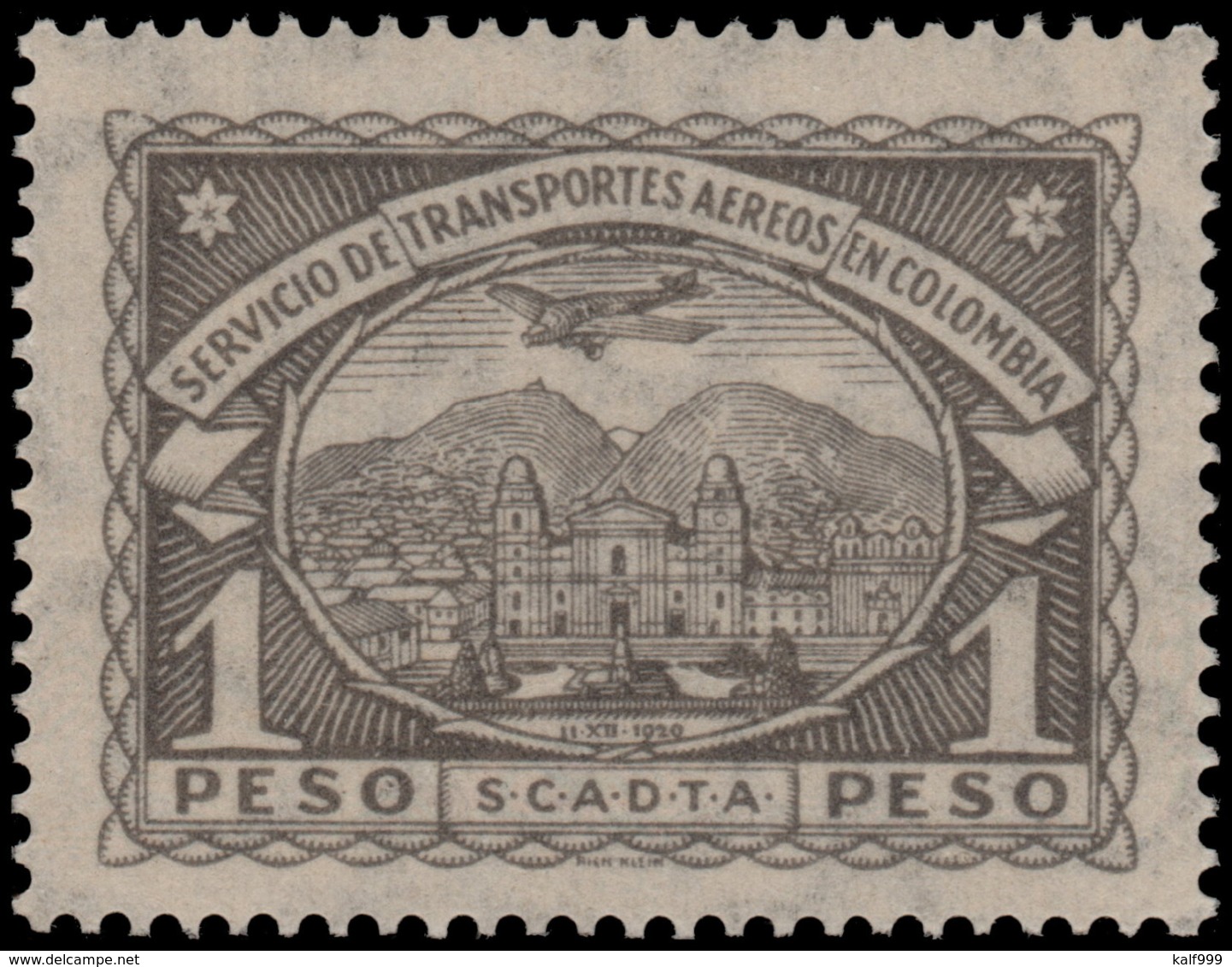 ~~~ Colombia Colombie 1923 - SCADTA - 1 Peso Gris - Mi. 36 ** MNH - Depart 1 Euro ~~~ - Colombie