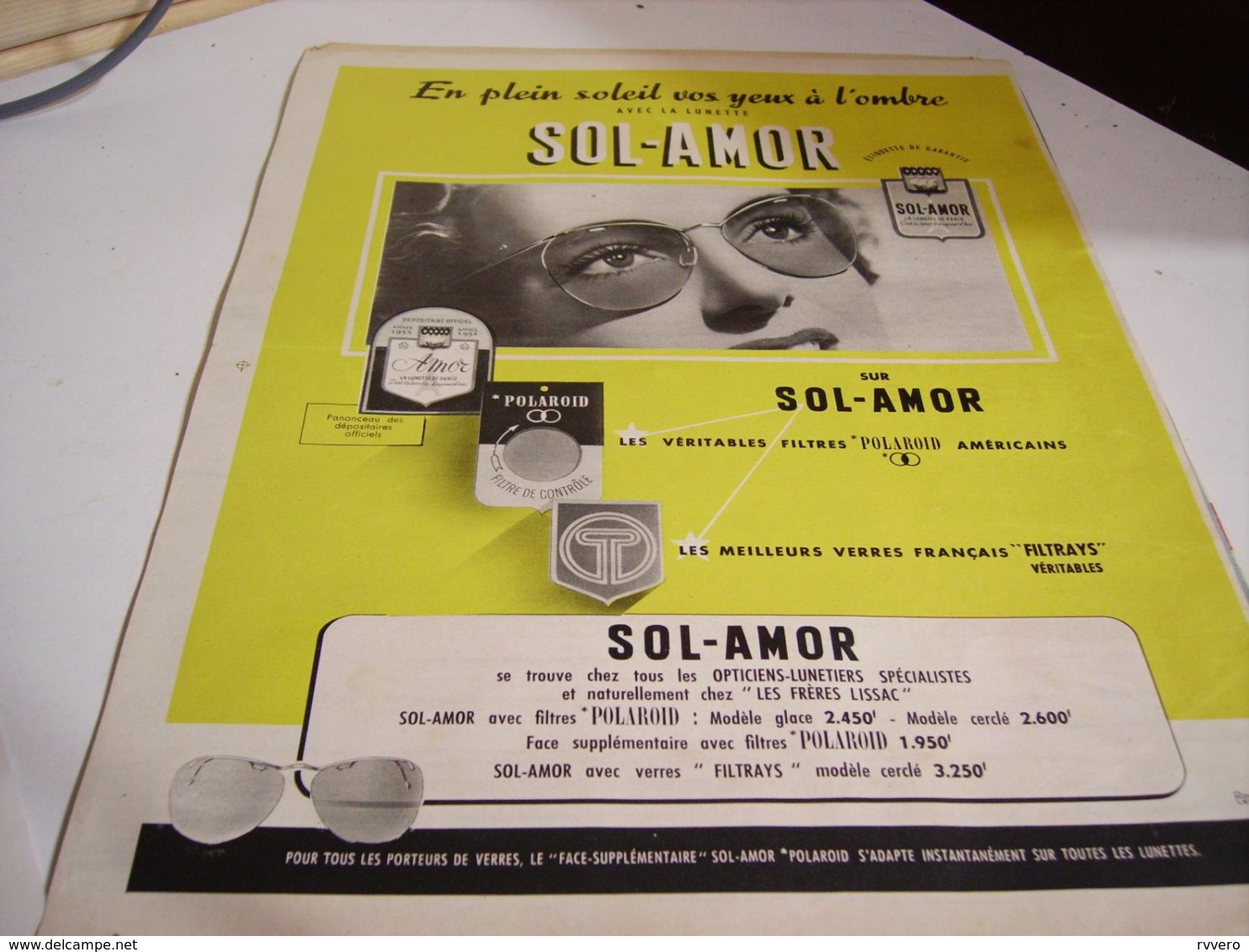 ANCIENNE PUBLICITE EN PLEIN SOLEIL LUNETTE  SOL-AMOR 1952 - Other & Unclassified