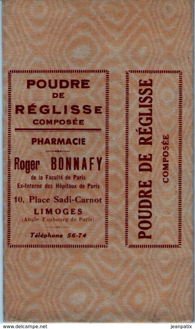 Boite Carton Pharmacie - Non Dépliée - Poudre De Réglisse - Pharmacie BONNAFY - LIMOGES - Matériel Médical & Dentaire