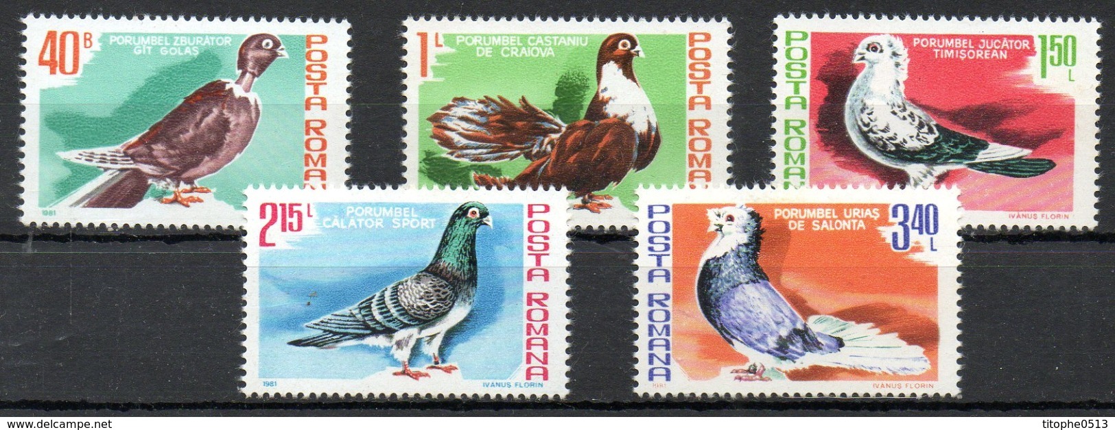 ROUMANIE. 5 Timbres De La Série N°3326-31 De 1981. Pigeons. - Duiven En Duifachtigen