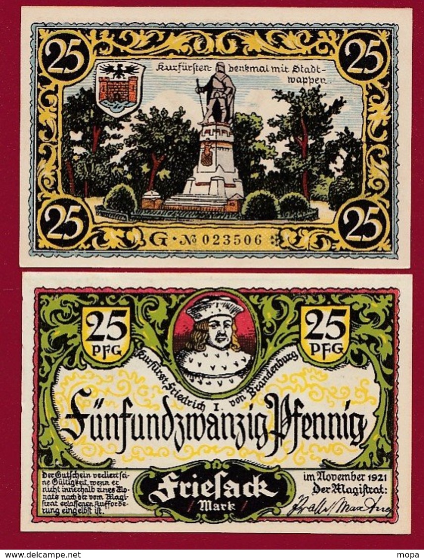 Allemagne 1 Notgeld De 25 Pfenning  Stadt Friesack (RARE)   Dans L 'état N° 4880 - Collections