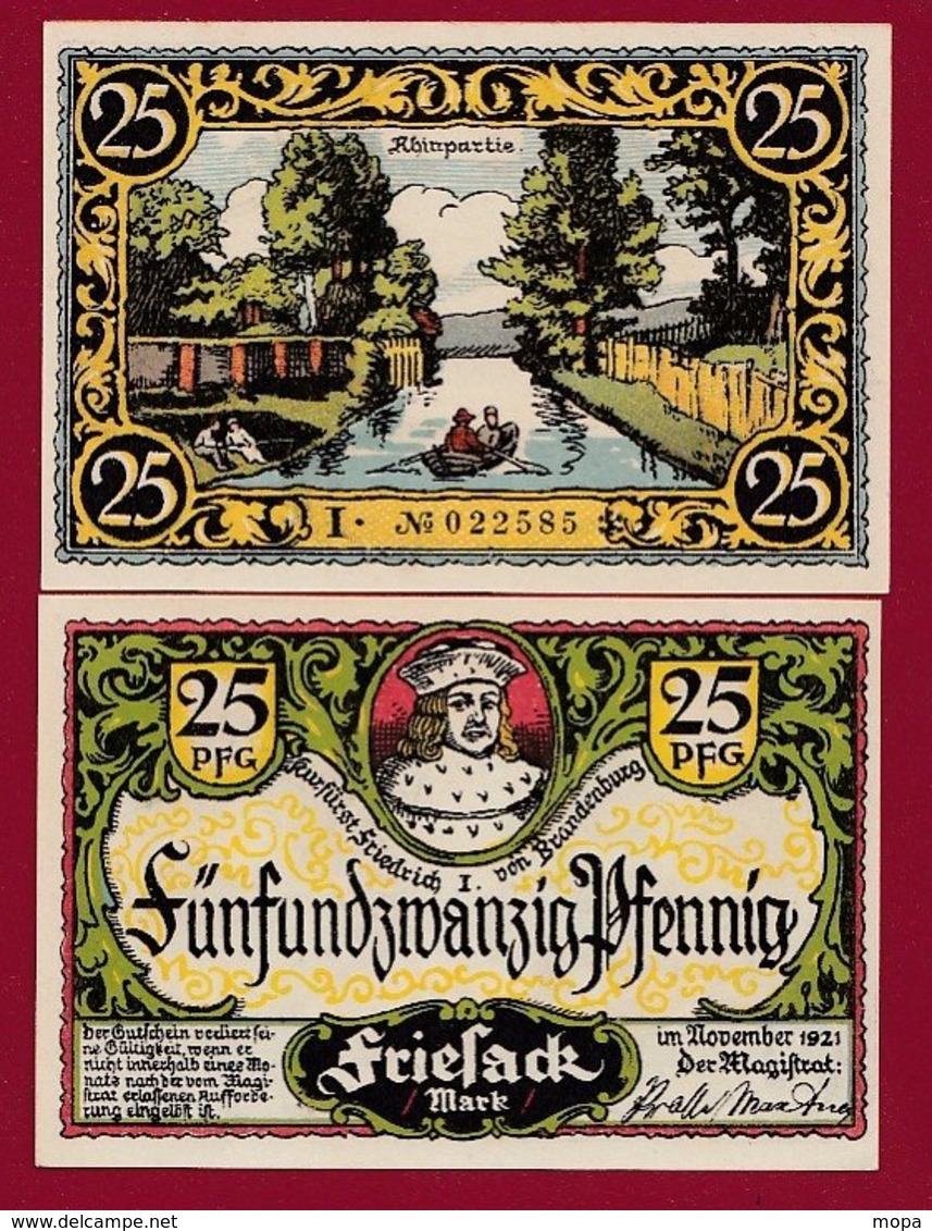 Allemagne 1 Notgeld De 25 Pfenning  Stadt Friesack (RARE)   Dans L 'état N° 4882 - Colecciones