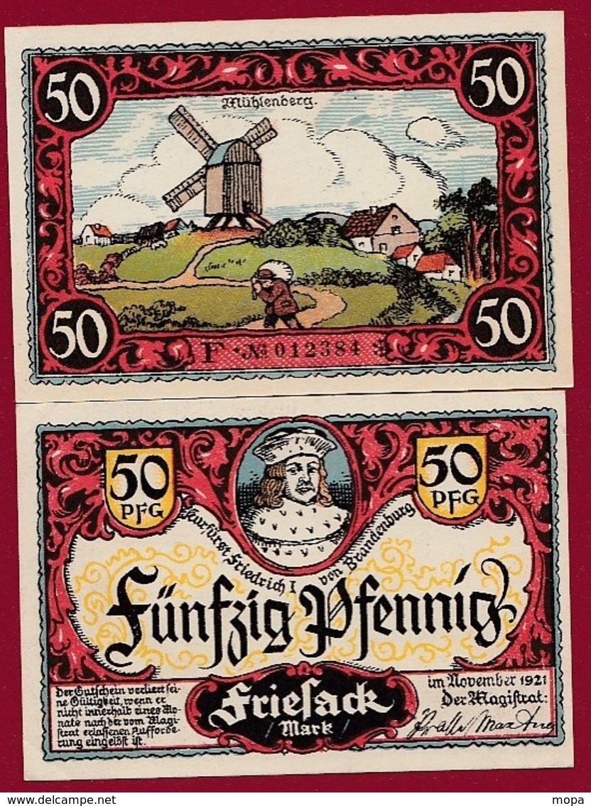 Allemagne 1 Notgeld De 50 Pfenning  Stadt Friesack (RARE)   Dans L 'état N° 4884 - Colecciones