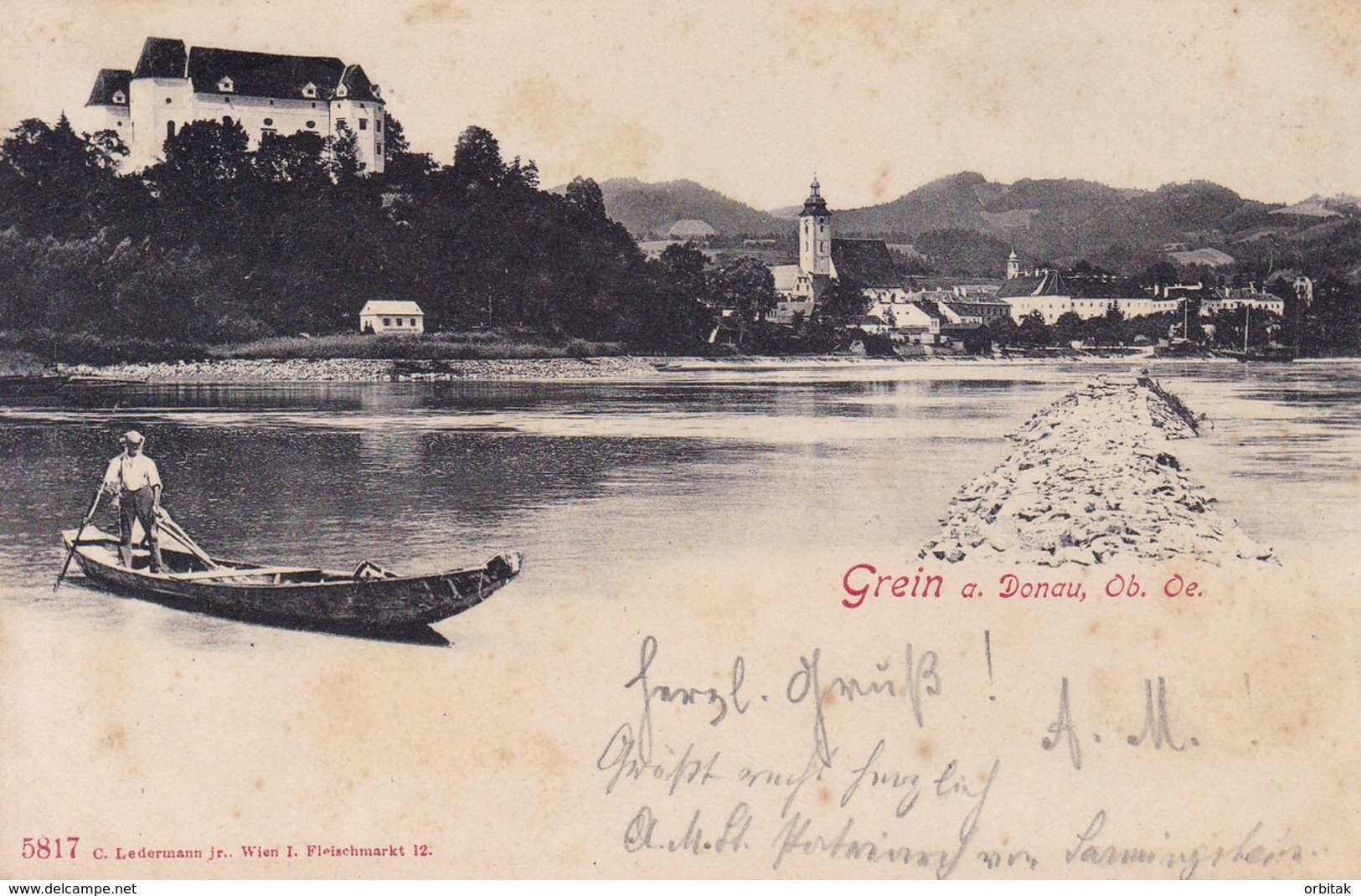 Grein * Burg, Boot, Fischer, Partie An Der Donau * Österreich * AK1432 - Grein