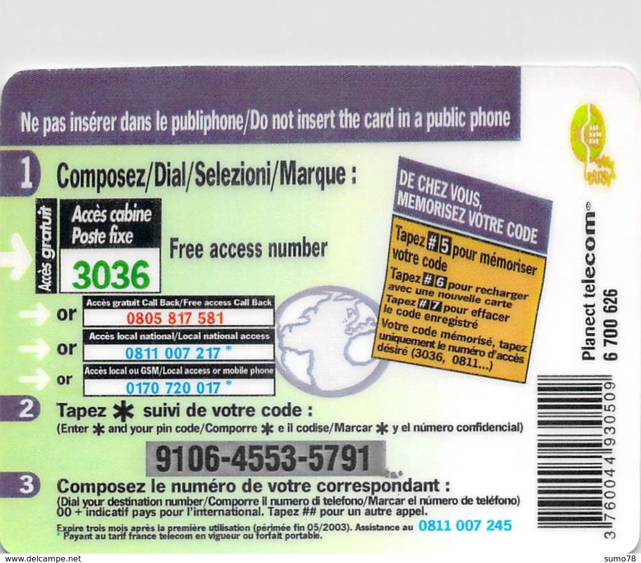 Carte Prépayée - AFRICA TELEPHONE - PLANECT TELECOM -  50 F - Other & Unclassified