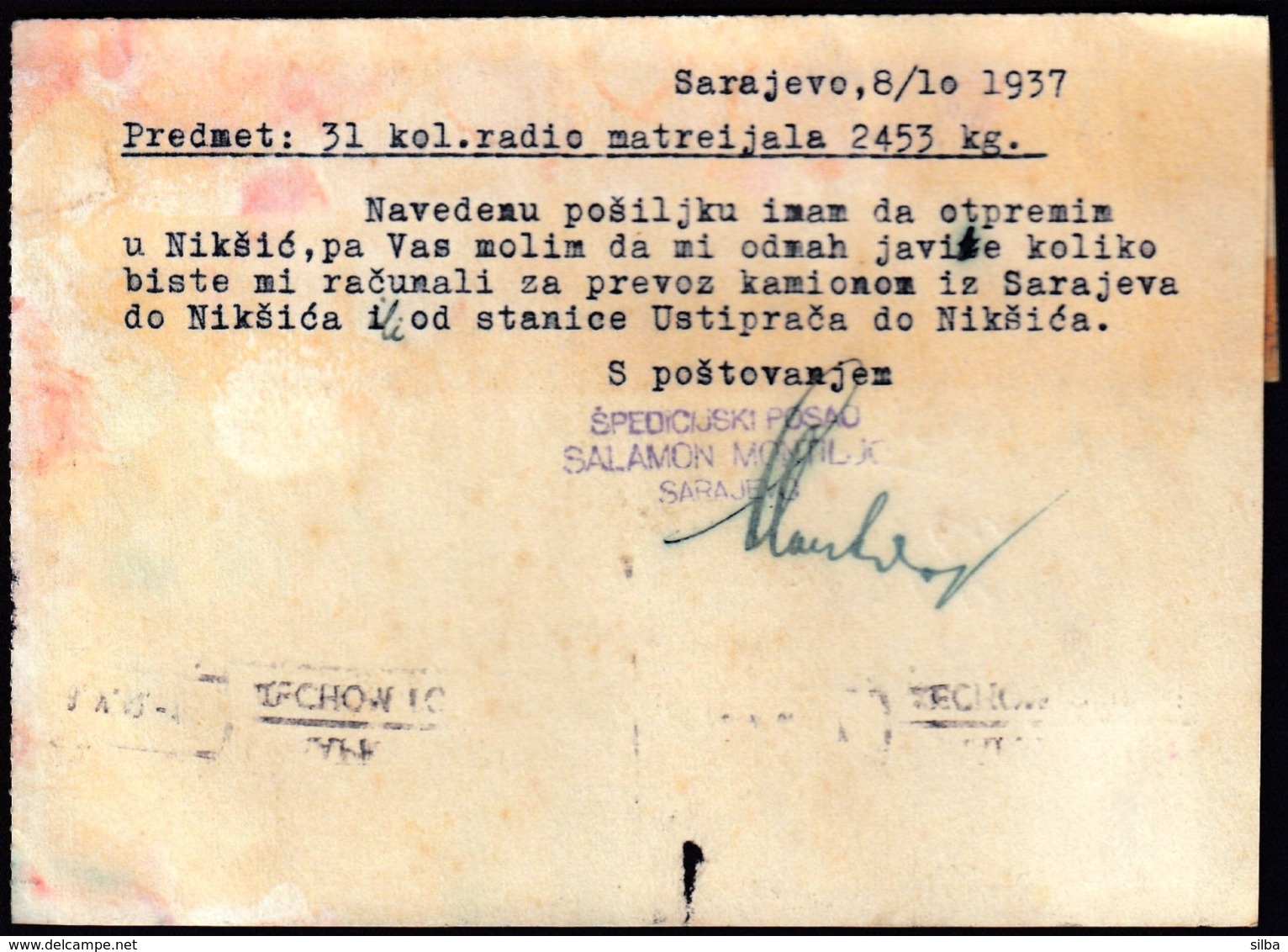 Yugoslavia Sarajevo 1937 / Marku Lepite Na Desnom Gornjem Uglu / Stick Stamp In The Right Upper Corner / Flamme, Slogan - Covers & Documents