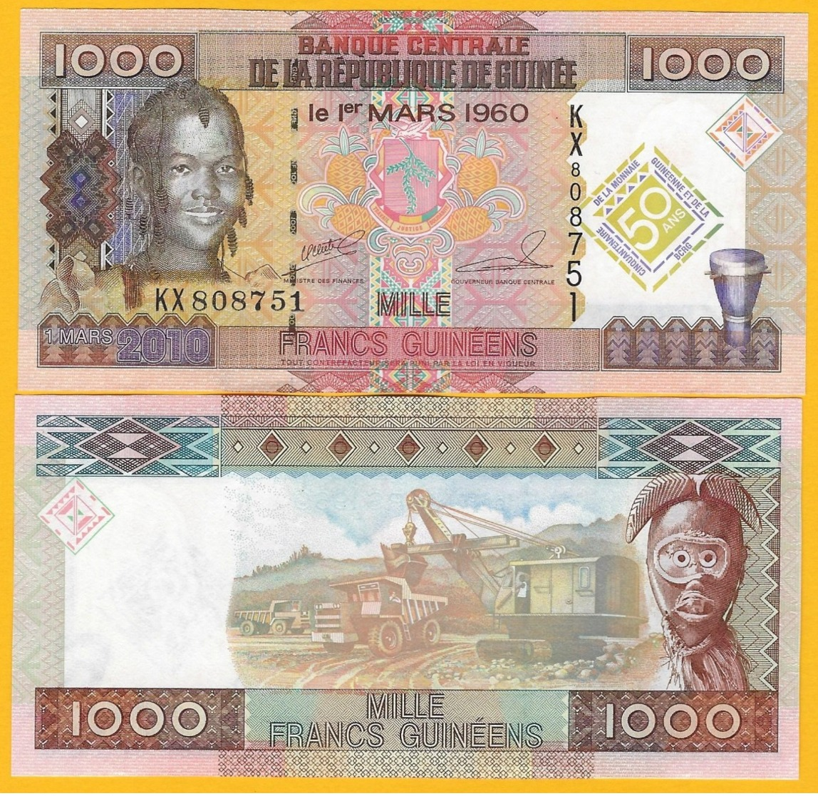 Guinea 1000 Francs P-43a 2010 Commemorative UNC Banknote - Guinee
