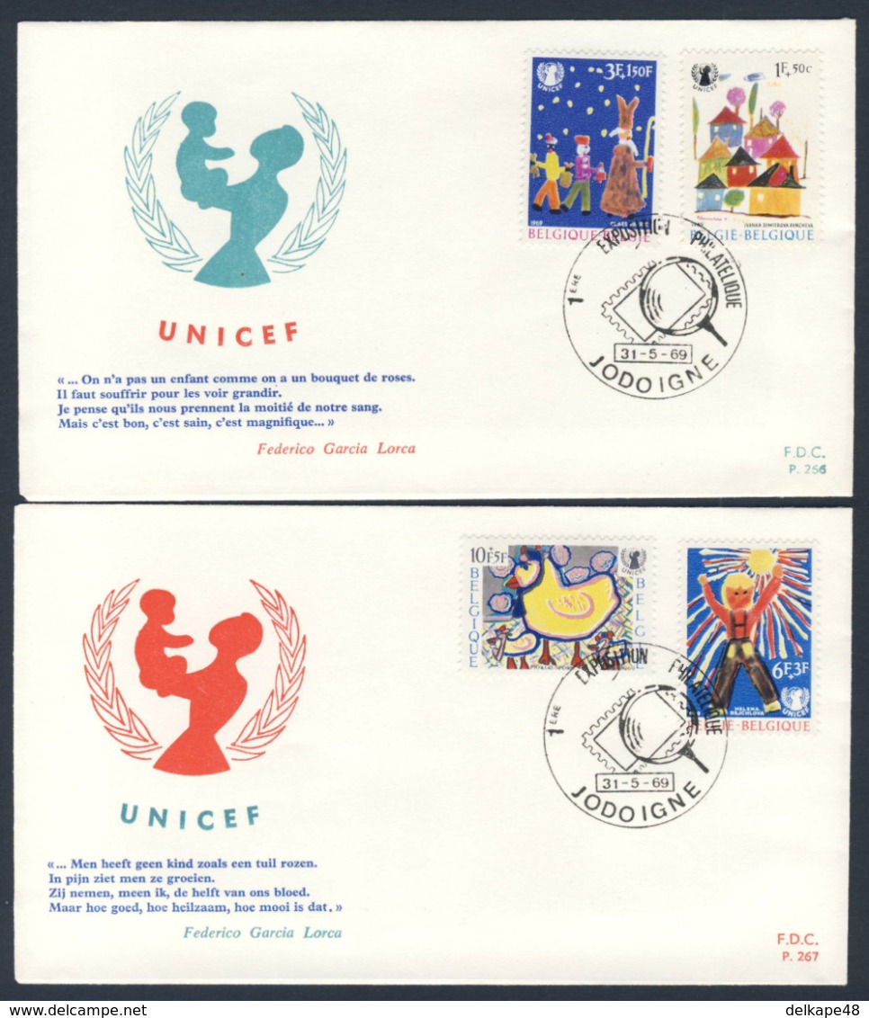 Belgie Belgique Belgium 1969 2x FDC + Mi 1551 /4 YT 1492 /5 SG 2114 /7 - UNICEF / Kinderhilfswerk Der Vereinten Nationen - UNICEF