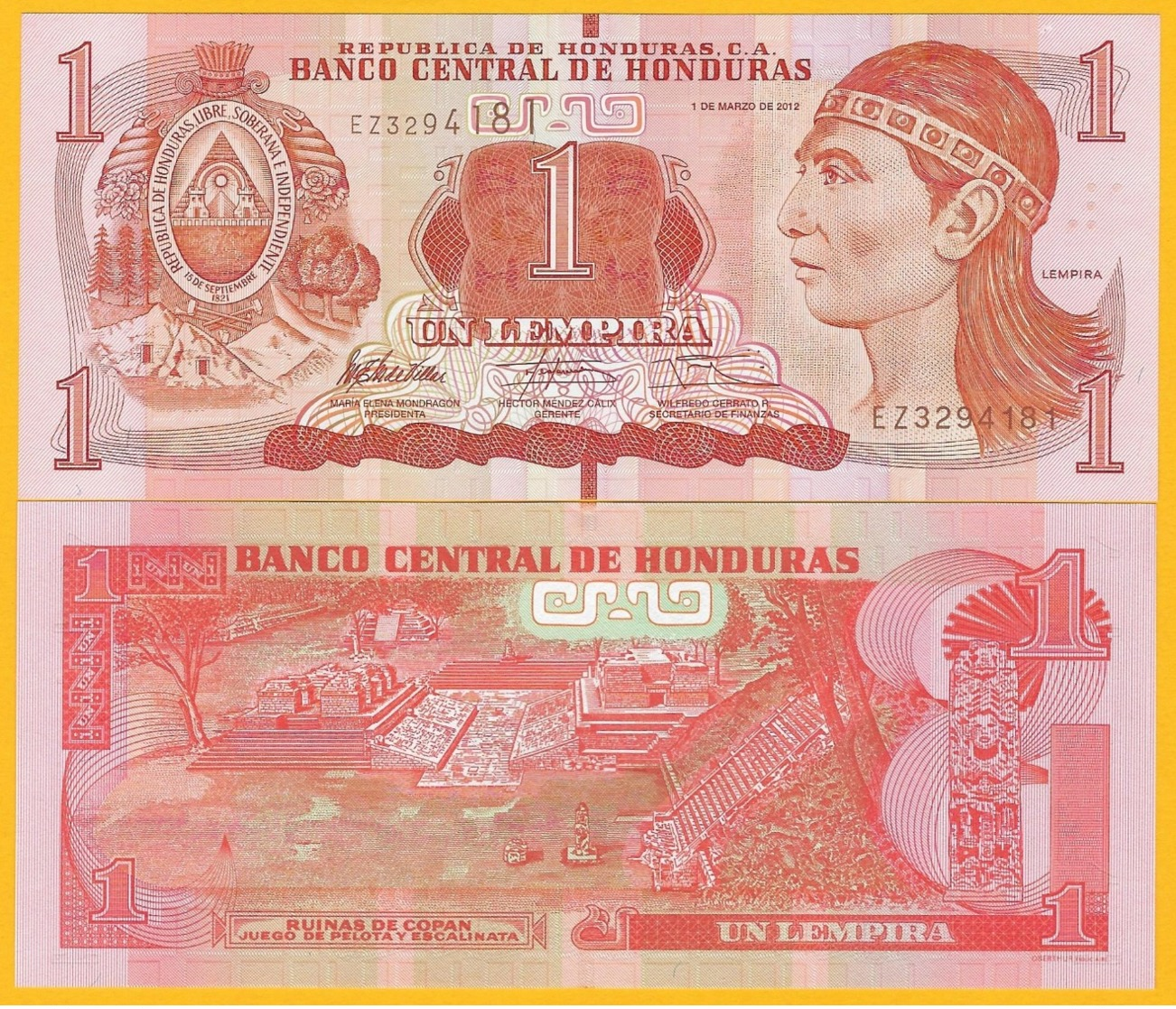 Honduras 1 Lempira P-96 2012 UNC Banknote - Honduras