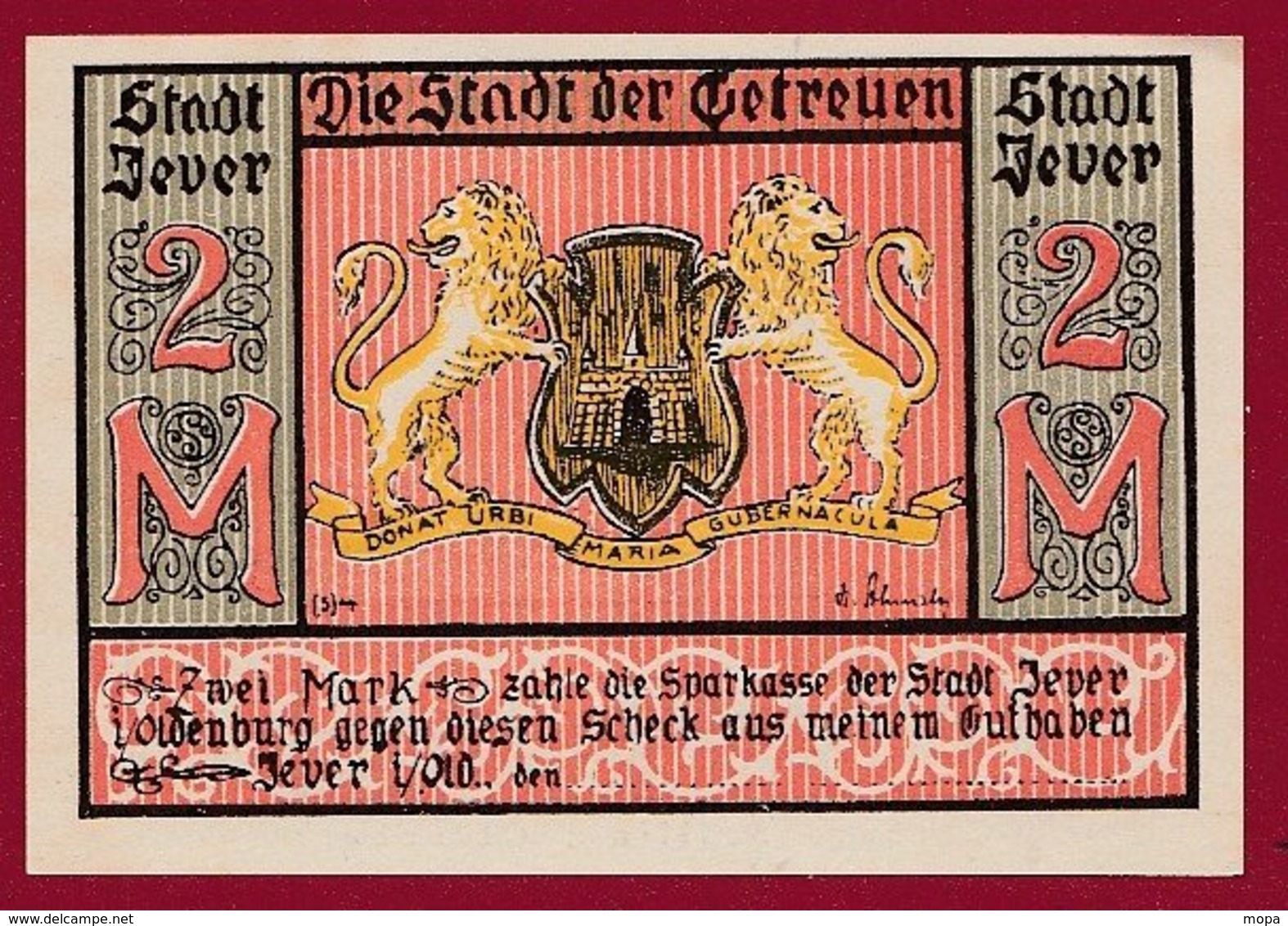 Allemagne 1 Notgeld  De 2 Mark   Stadt  Jever (RARE)   Dans L 'état N° 4915 - Colecciones