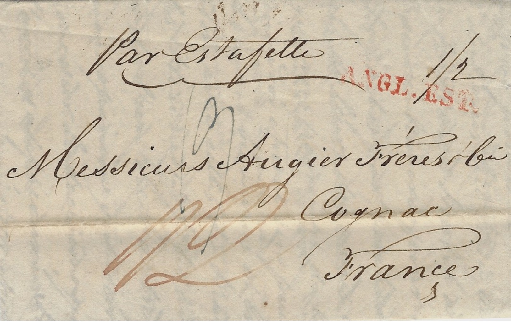 1830- Lettre De LONDRES Pour Cognac "par Estafette" Et  ANGL. EST . - 1801-1848: Precursors XIX