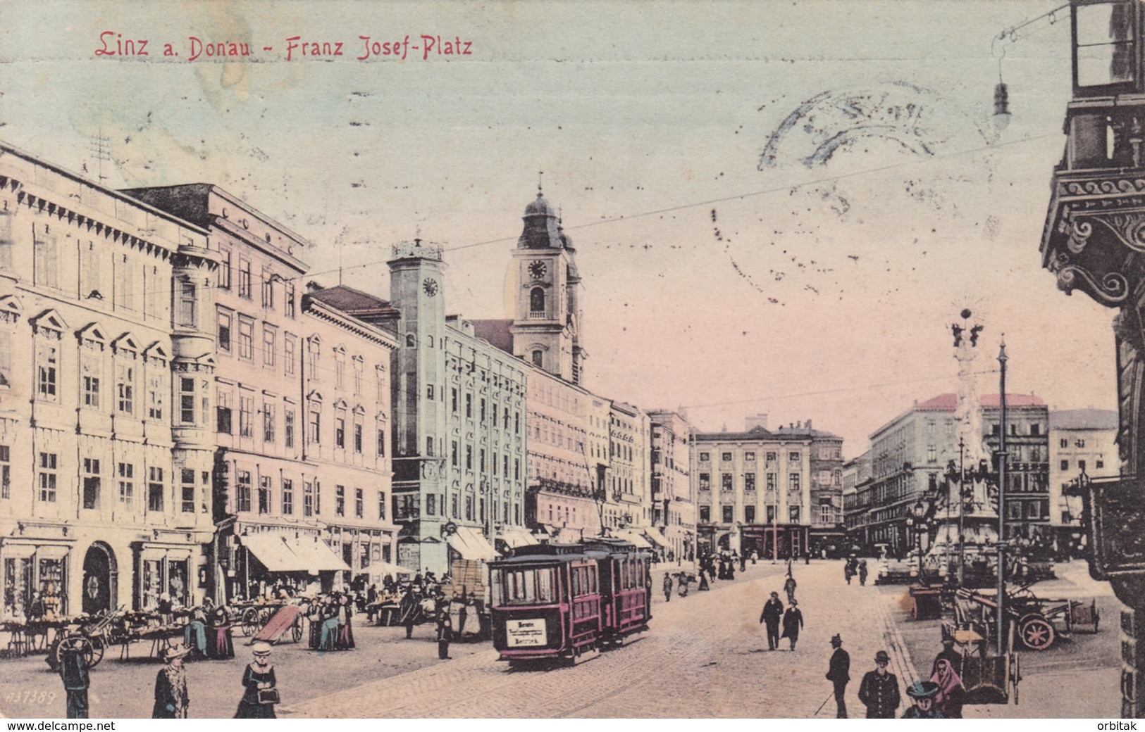 Linz * Franz Josef Platz, Tram, Markt, Geschäfte * Österreich * AK1442 - Linz