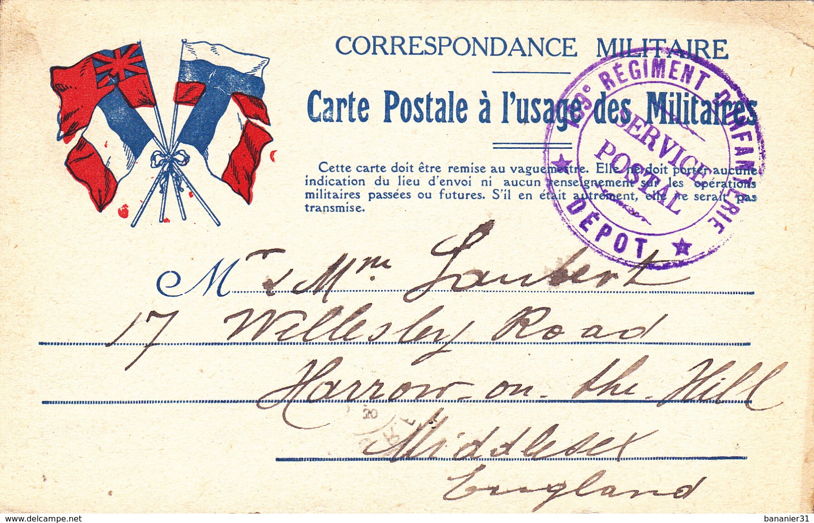 CPA GUERRE 1914 1918 - DRAPEAUX ALLIES Belgique France Angleterre Russie - Correspondance Militaire - Cachet Postal - Guerre 1914-18