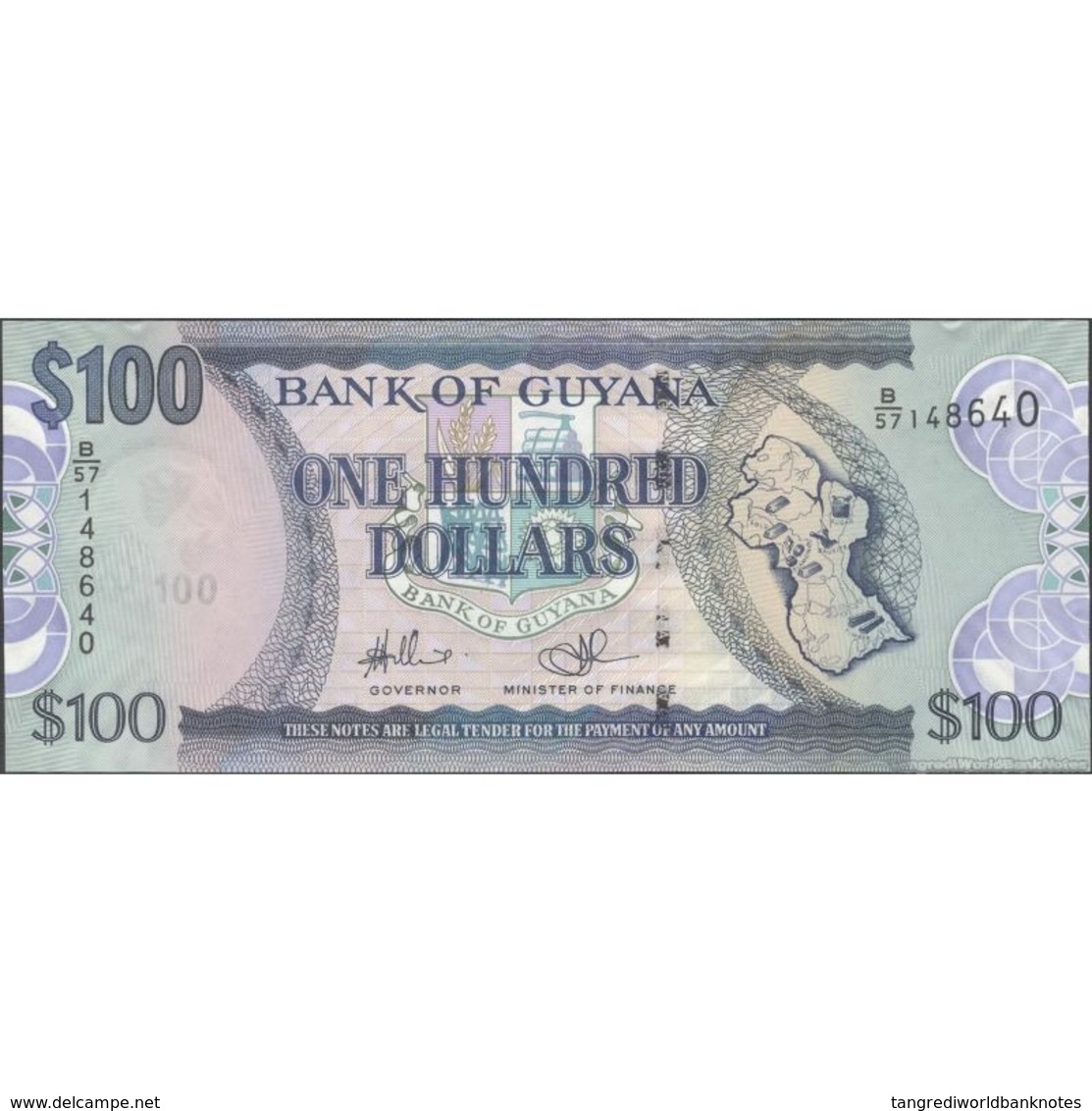 TWN - GUYANA 36b2 - 100 Dollars 2012 Prefix B/57 - Signatures: Williams & A. Singh UNC - Guyana