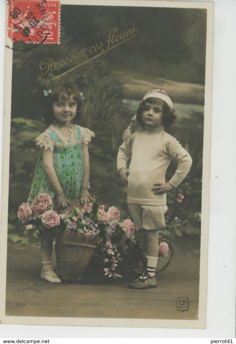 ENFANTS - LITTLE GIRL - MAEDCHEN - Jolie Carte Fantaisie Portrait Enfants Et Fleurs - Portraits