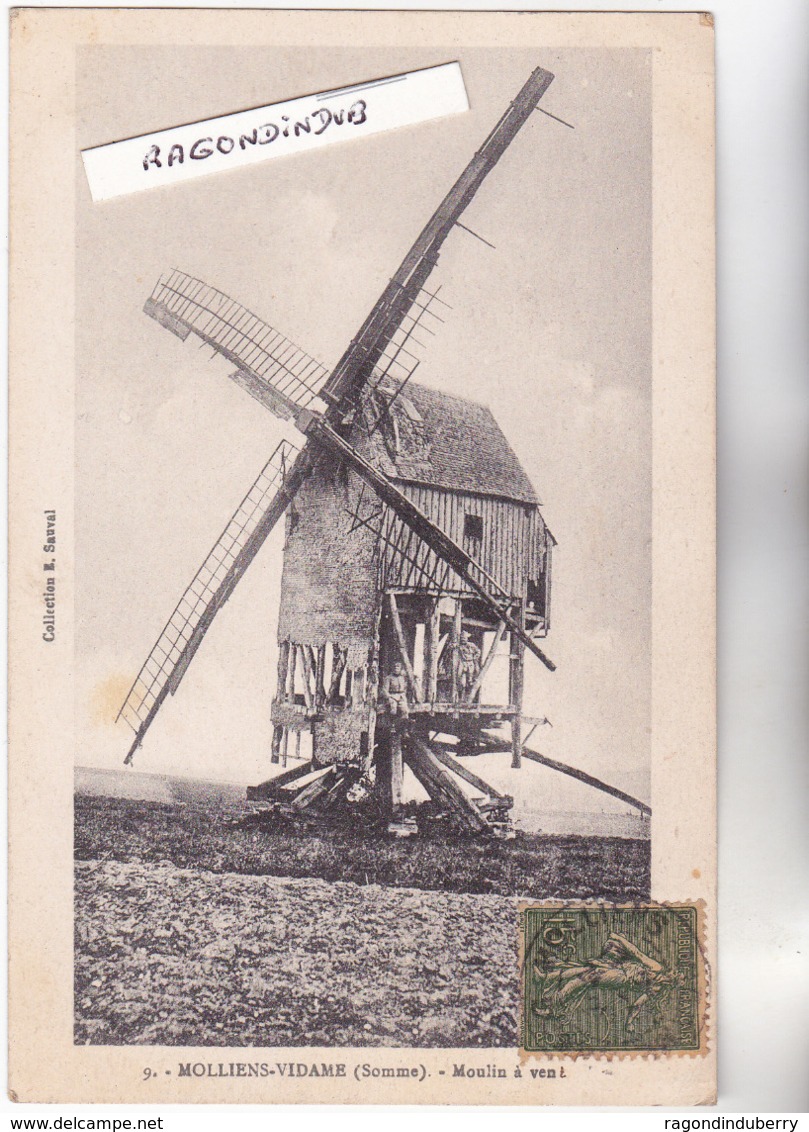 CPA - 80 - MOLLIENS-VIDAME (Somme) - MOULIN à VENT - CARTE RARE 1920 Environ Cachet Postal Difficile à Lire - Otros & Sin Clasificación