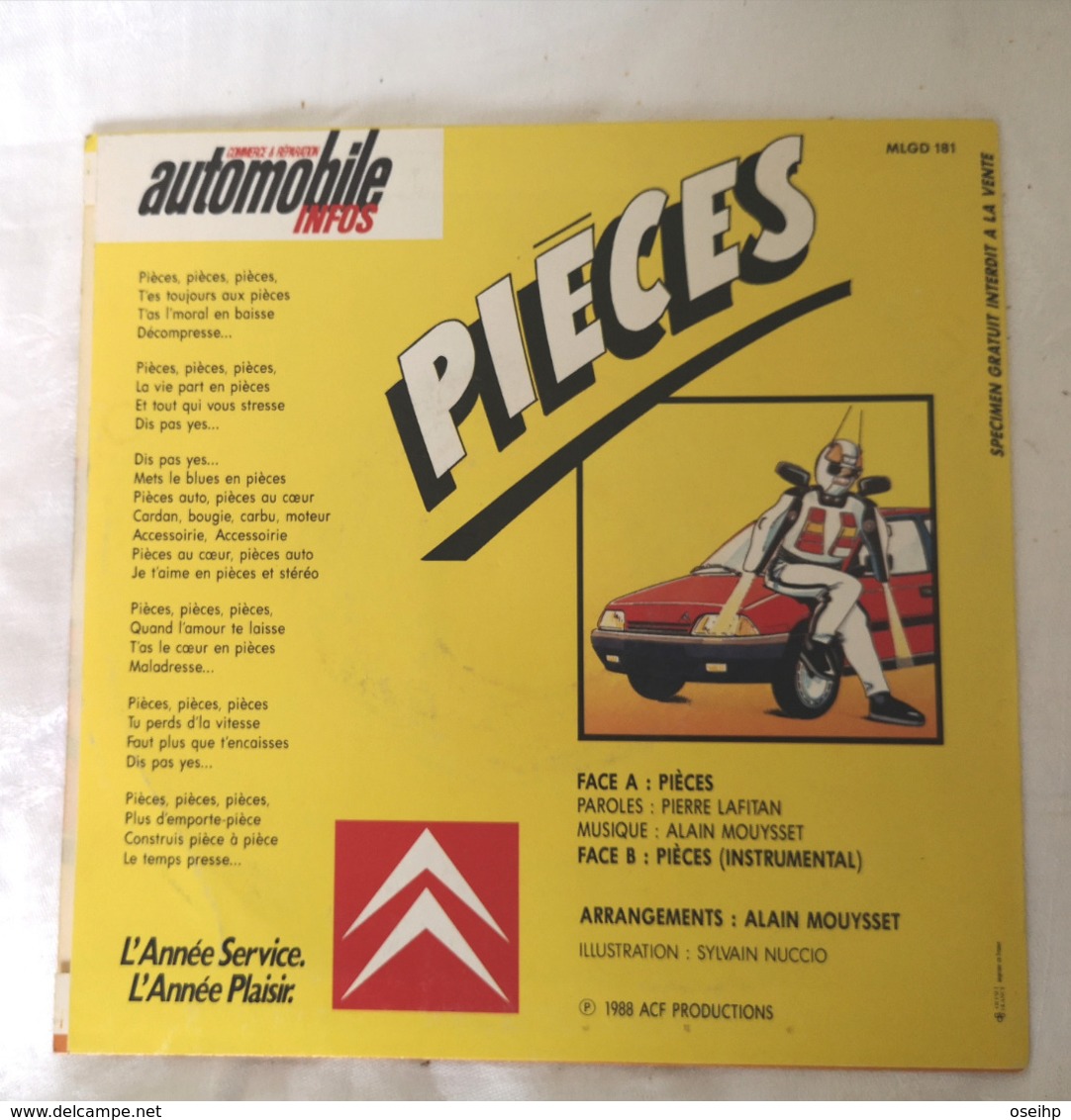 PIECES Le Robot Chantant Pub Citroën Pierre Lafitan Alain Mouysset Sylvain Nuccio Disque Vinyle 45T 45 Tours 1988 - Other - French Music