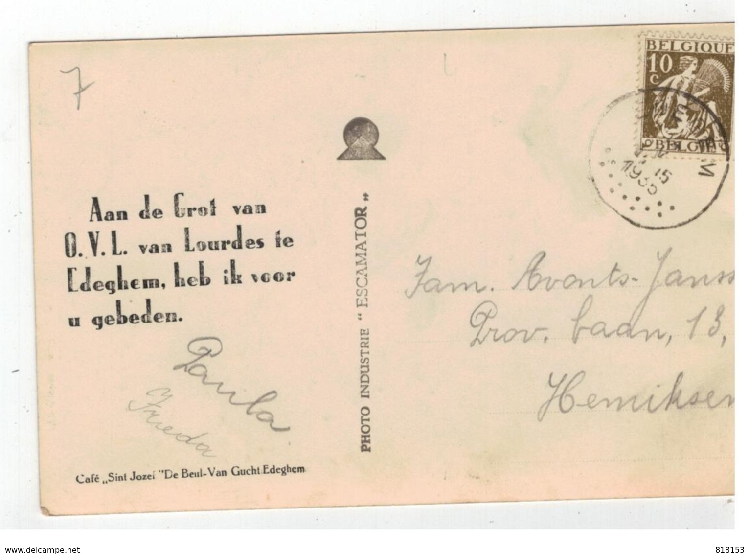 Edegem  EDEGHEM Grot V OLV Van Lourdes. Z.E. De Kardinaal Mercier   Fotokaart 1935 - Edegem