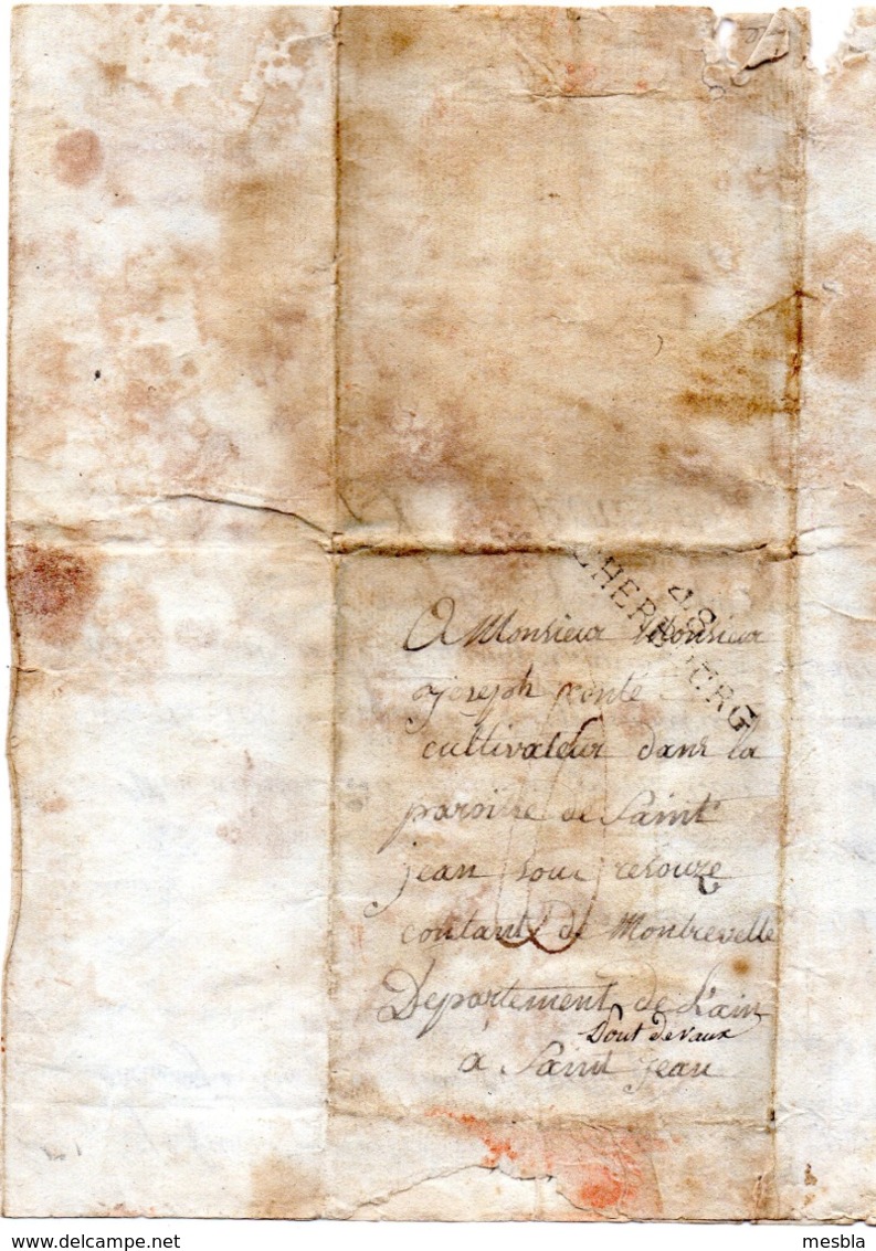 Lettre De Pierre COMPTES, Soldat 103é Régiment De Ligne, - CHERBOURG, Fort De QUERQUEVILLE - MONTREVELLE - Ain - 1812 - Non Classés