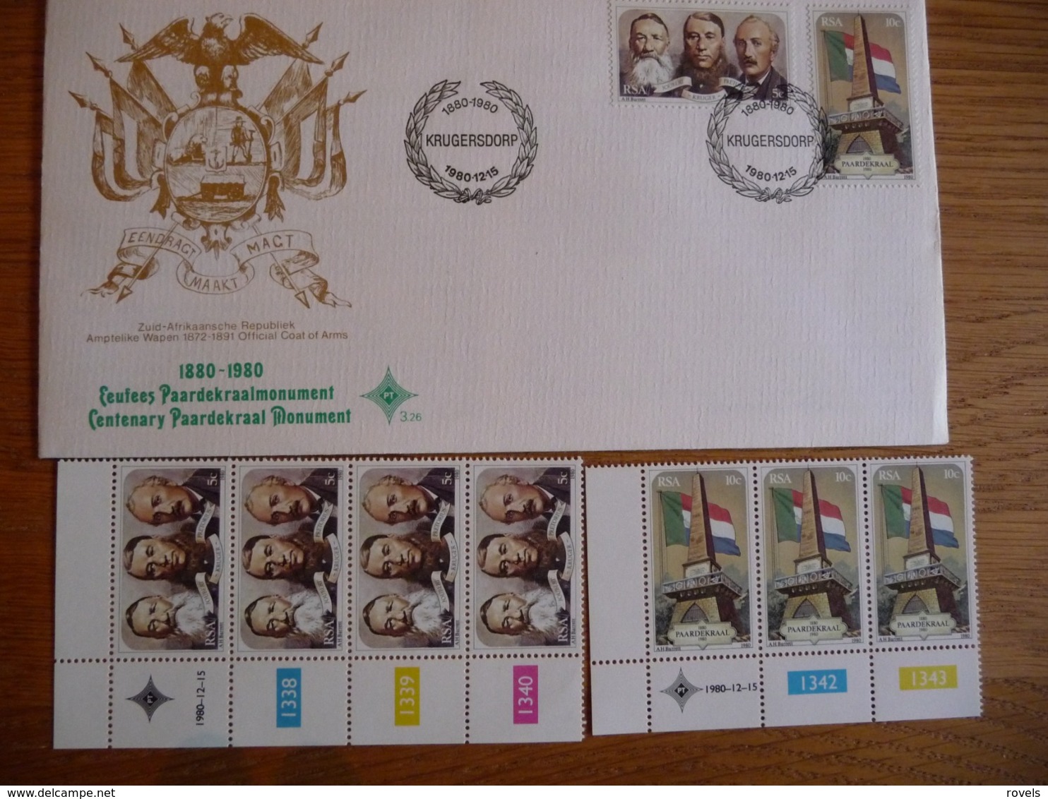 (1) 1980 RSA FDC AND 3 SETS MNH CENTENARY PAARDEKRAAL MONUMENT FLAG - Andere & Zonder Classificatie