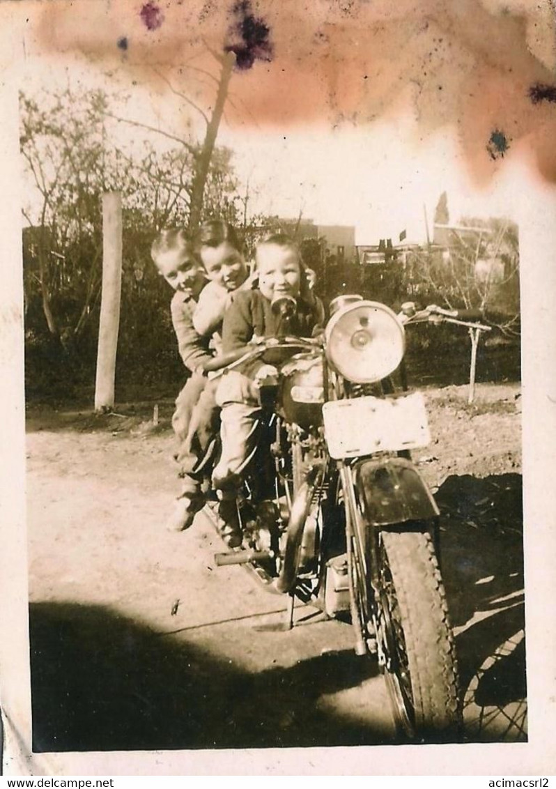 X2178 Old MOTO MOTORBIKE MOTORCYCLE & Children - Photo Snapshot 9x6cm 1940' - Ciclismo